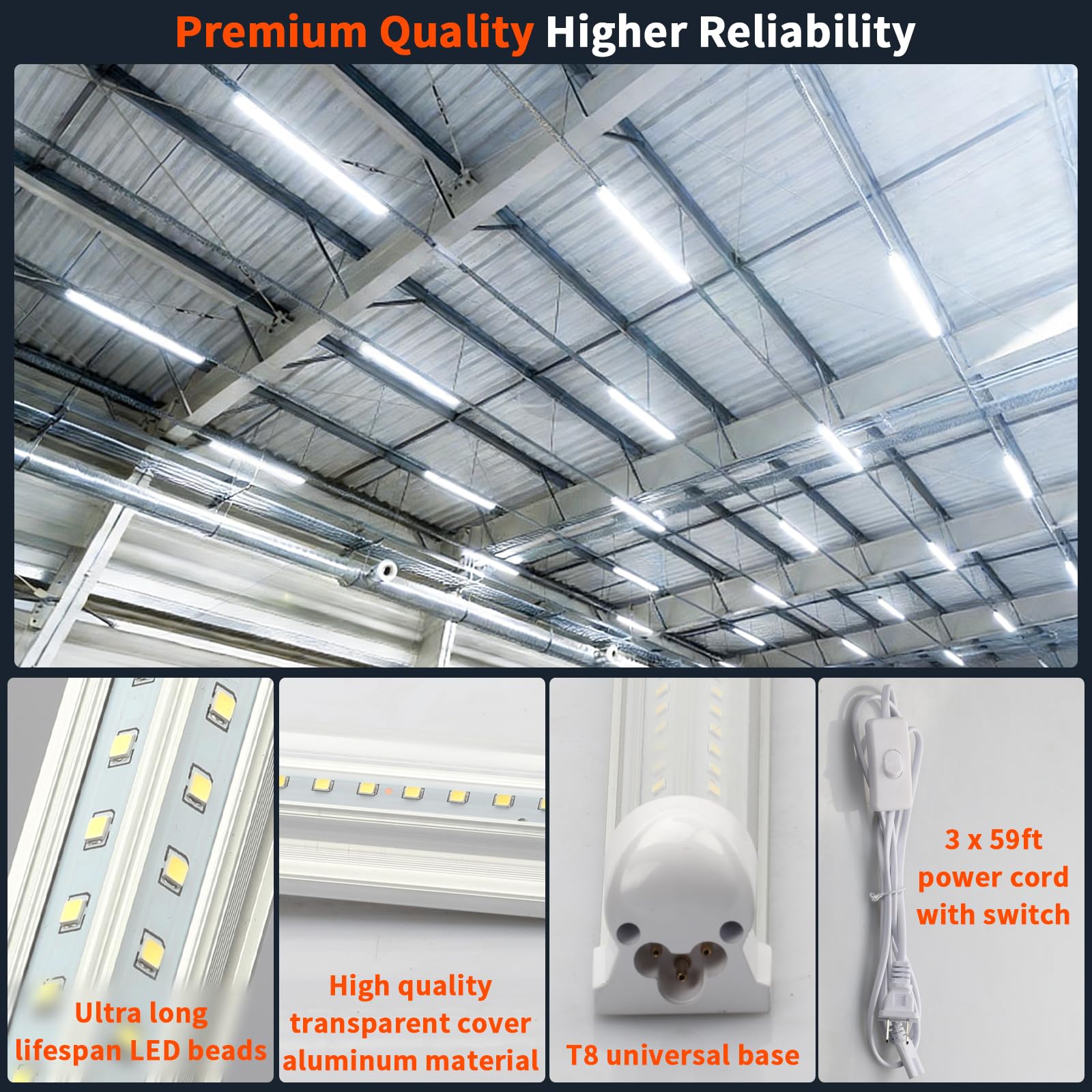 72W LED Shop Lights 4FT 10800LM 6500K Daylight Shop Light Bar with 59 Plug Garage Light Linkable Clear — view 5