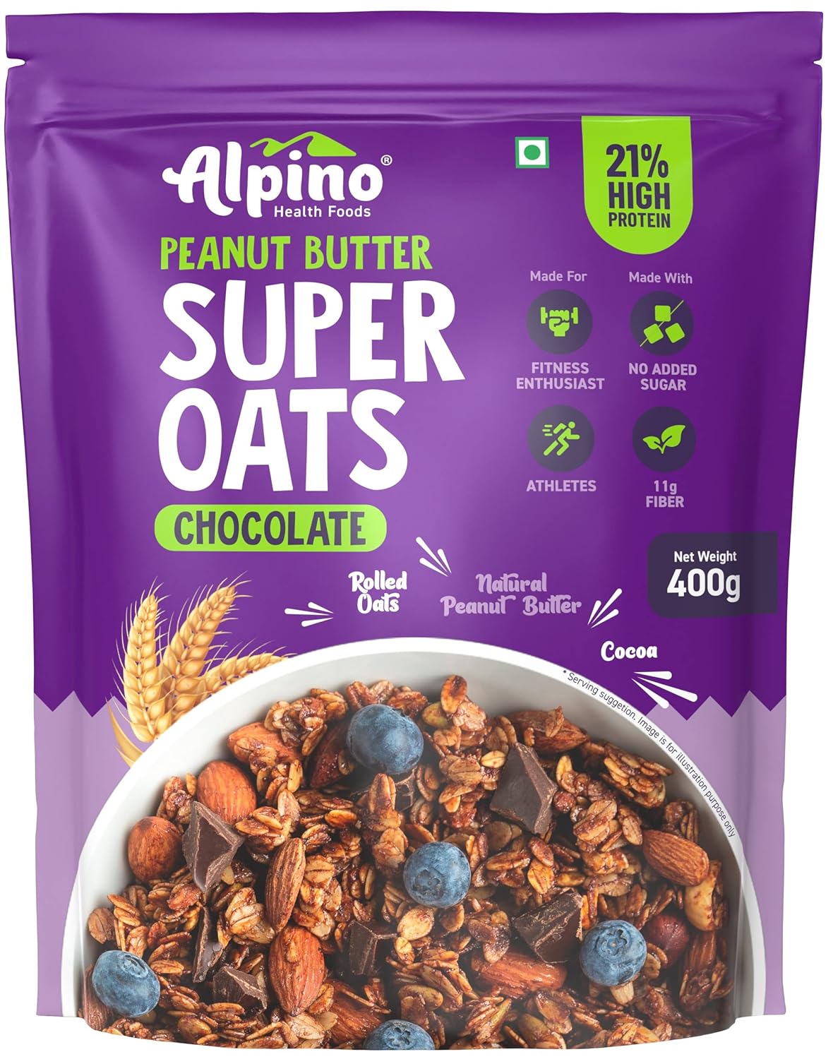 ALPINO High Protein Super Rolled Oats Chocolate 400g Rolled Oats, Natural Peanut Butter