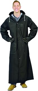 Galeton Men's X-Large Tall Black Raincoat - 60" Extra Long PVC Riding Coat with Detachable Hood & Leg Chaps Snaps