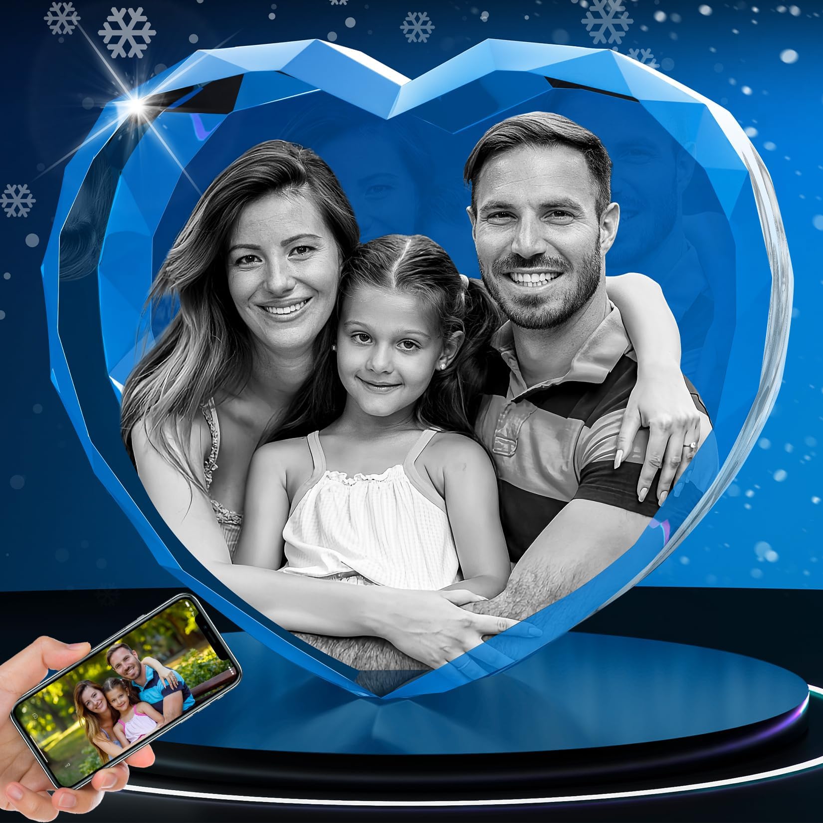 3D Crystal Photo, Personalized Mom Gifts for Women, Wife, Mother Day, Dad, Customized Laser Etched Glass Pictures, Anniversary Couples Girlfriend Gifts, Heart, M