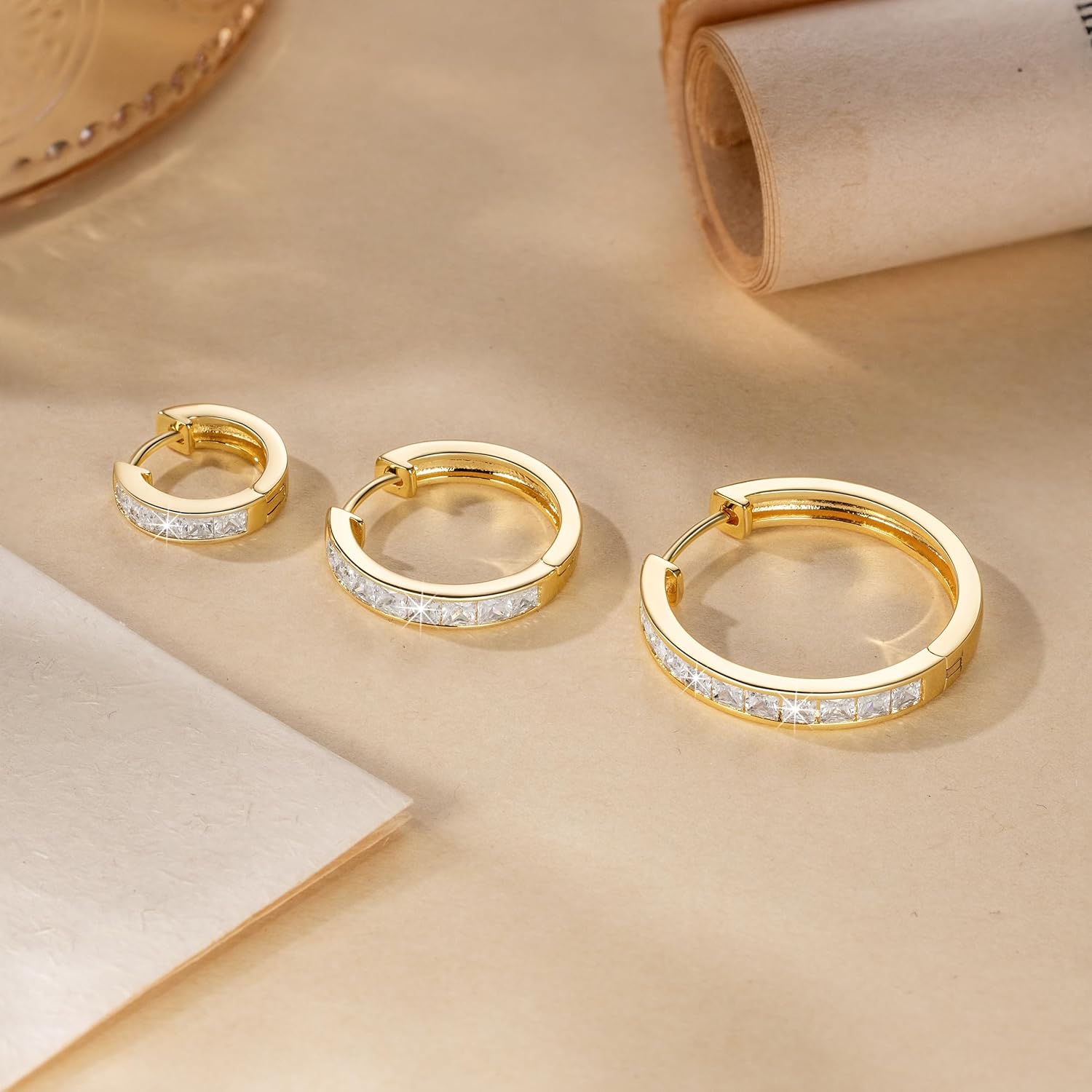 Gold Earrings for Women 14K Gold Hoop Earrings for Women Gold Hoop Earring for Womens Hoops Dazzling Square Cubic Zirconia Huggie Hoops Earring 13/20/25mm - Image 6