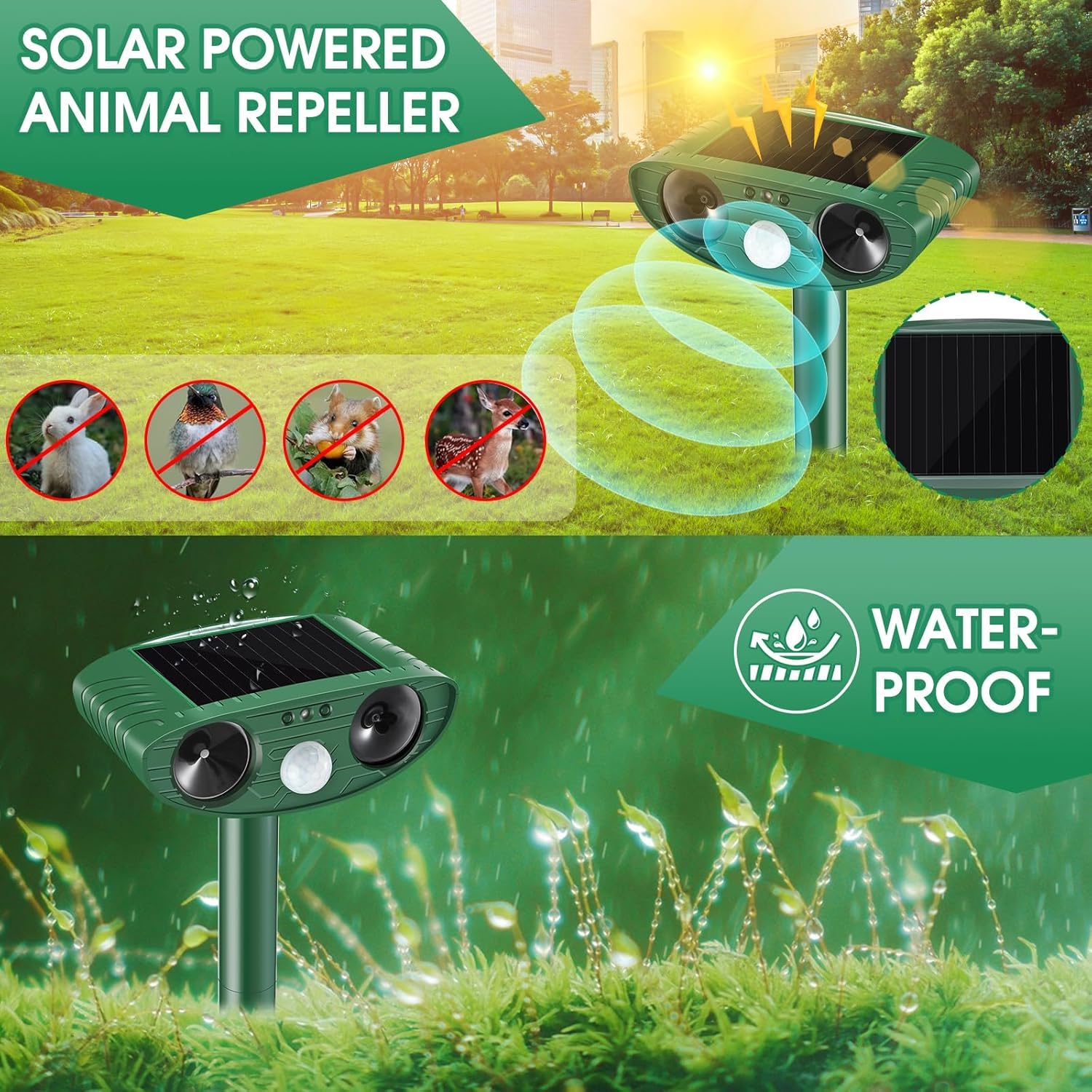 Professionnel Répulsif Chats,1pcs Répulsif Ultrasons Énergie Solaire Étanche pour Éloigner Répulsif Animaux Ultrasound Répulsif pour Chien, Chat, Lapins, Renards