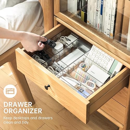 Miniatura 3 de Paquete de 2 cajas organizadoras de almacenamiento de cables con 8 compartimentos y 14 bridas de alambre, organizador de cargador apilable,