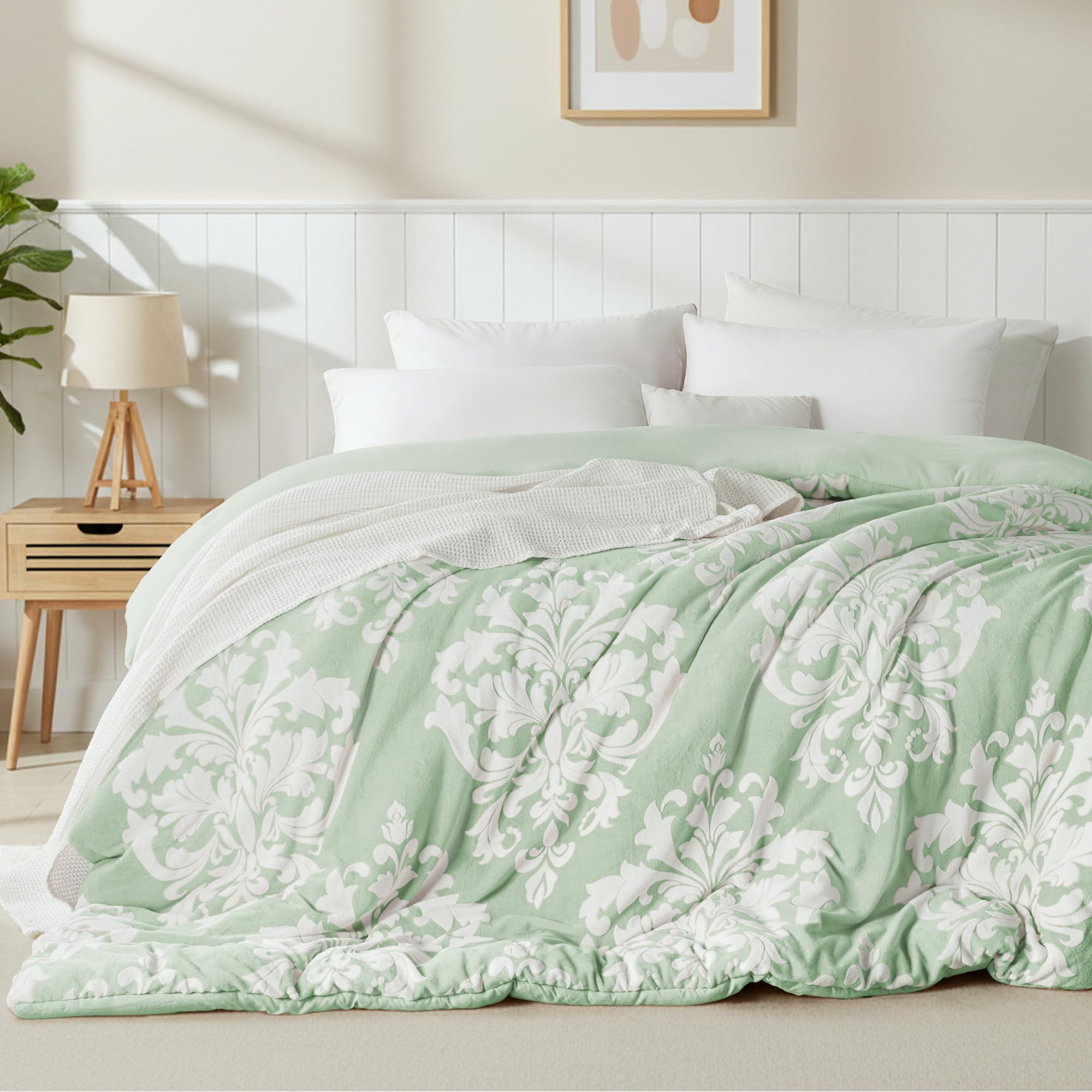Exclusivo Mezcla 7.5 Tog Luxury Fuzzy Single Duvet, Boho Soft Warm Sage Green Duvet, Reversible Flannel Fluffy Bedding Comforter for All Seasons