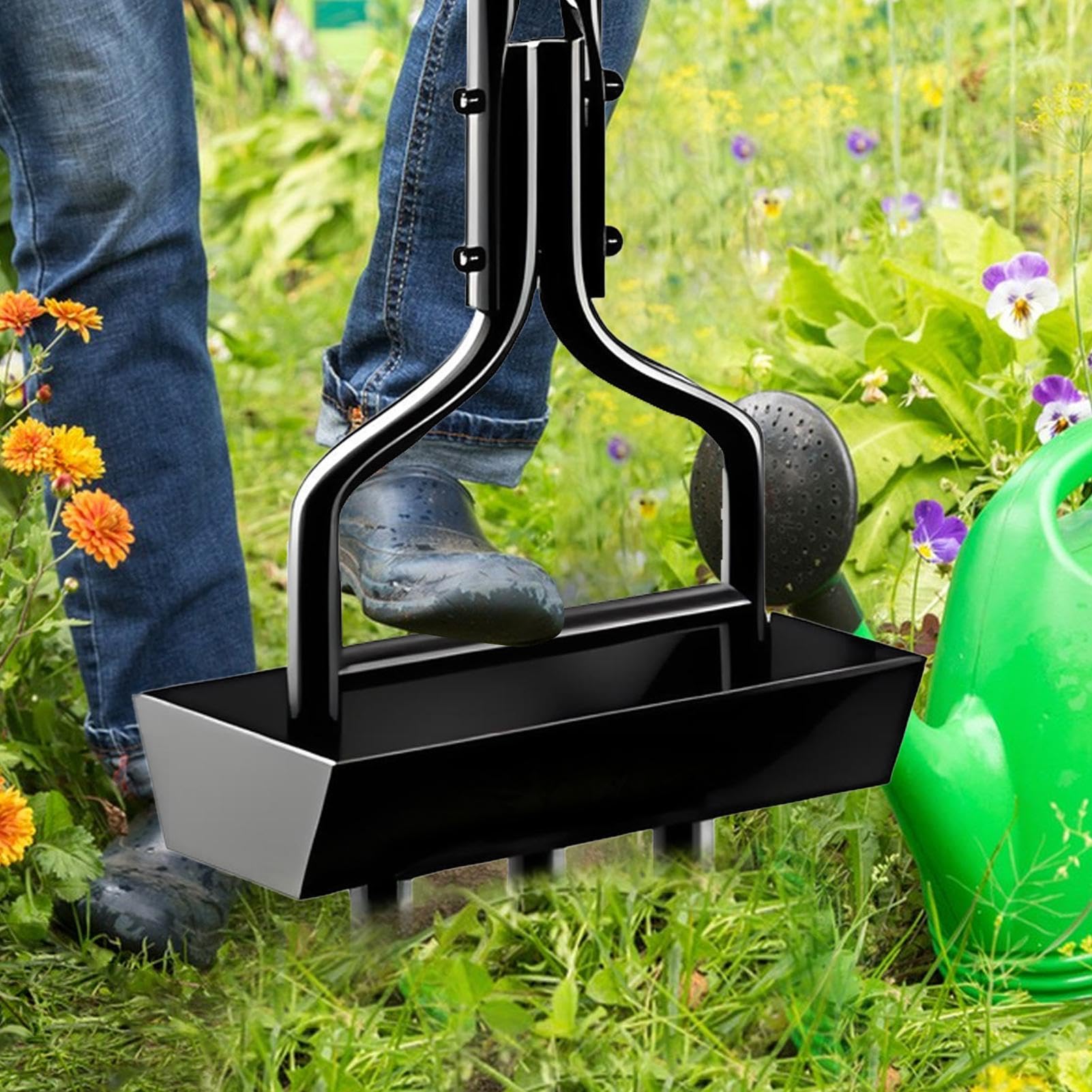 DIYTuning Aérateur De Pelouse Robuste - Outil Manuel Avec 19 Pointes En Fer - Aérateur D'air