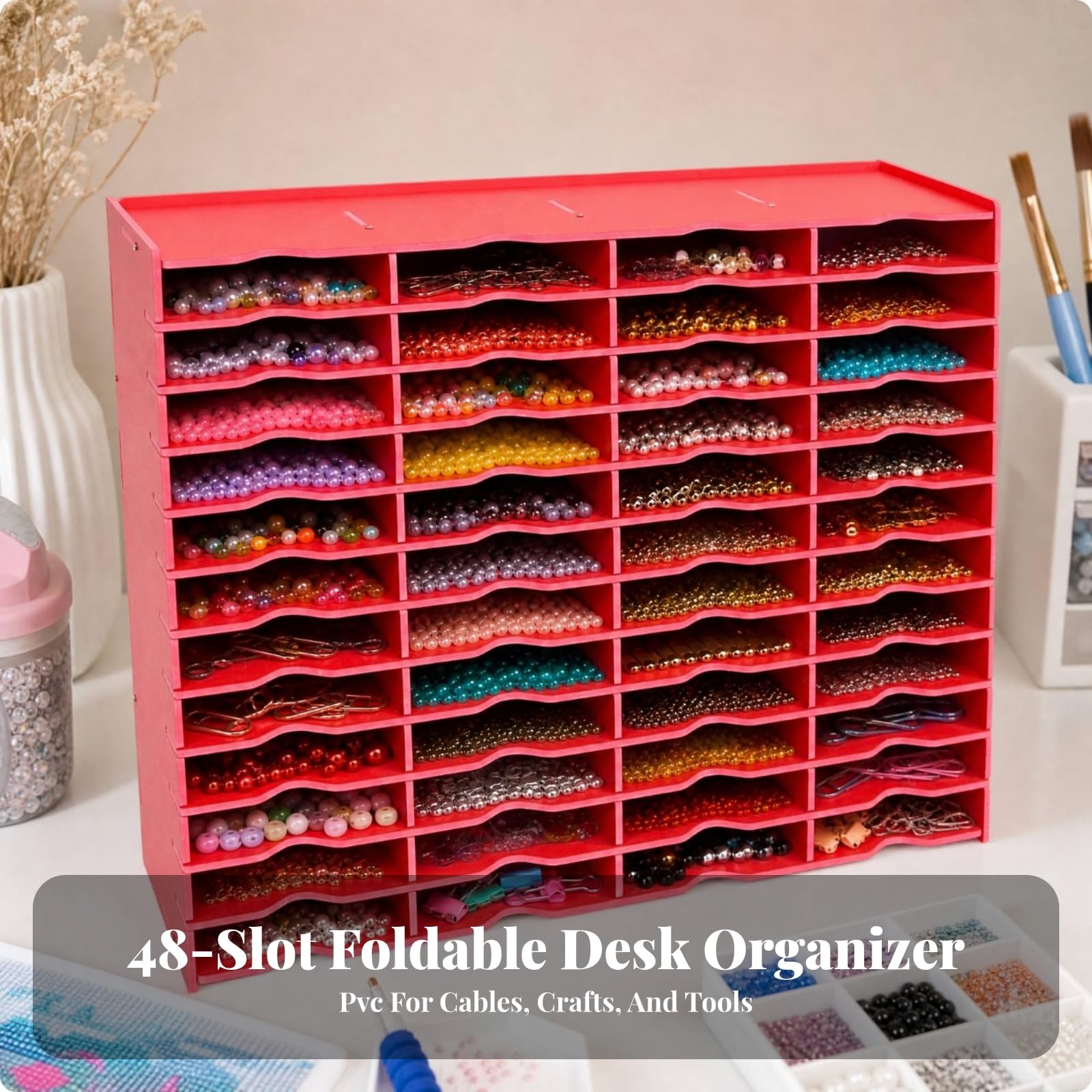 Boîte Rangement Gran Capacité Organiseur Bureau en Plastique PVC Multifonction pr Étudian, 48 Grille