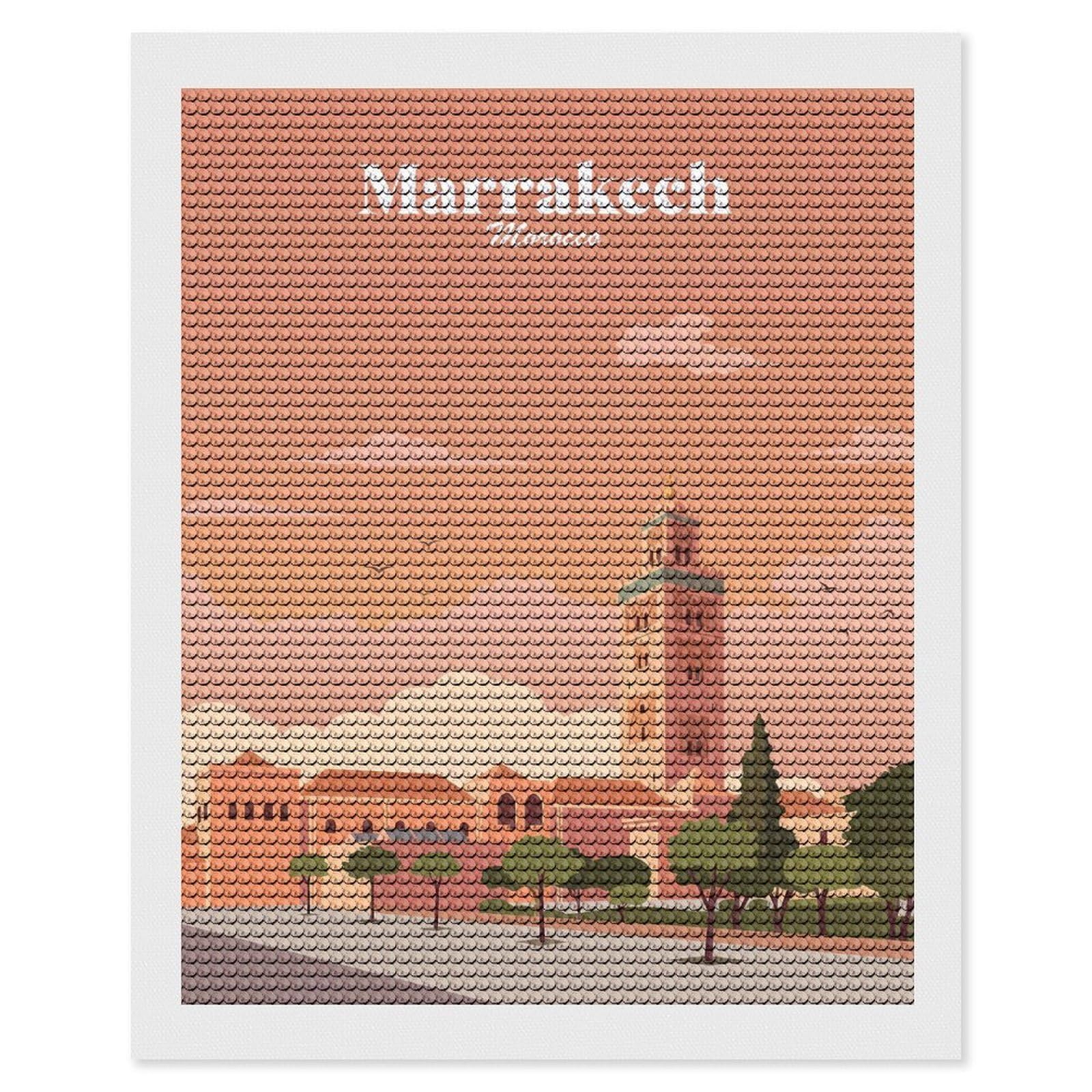 Junmoney Marrakech Morocco Diamond Painting Kit 16"x20", Thoughtful Handmade Gift, for Creative Relaxation, Printed Canvas, Cosy Home Accent