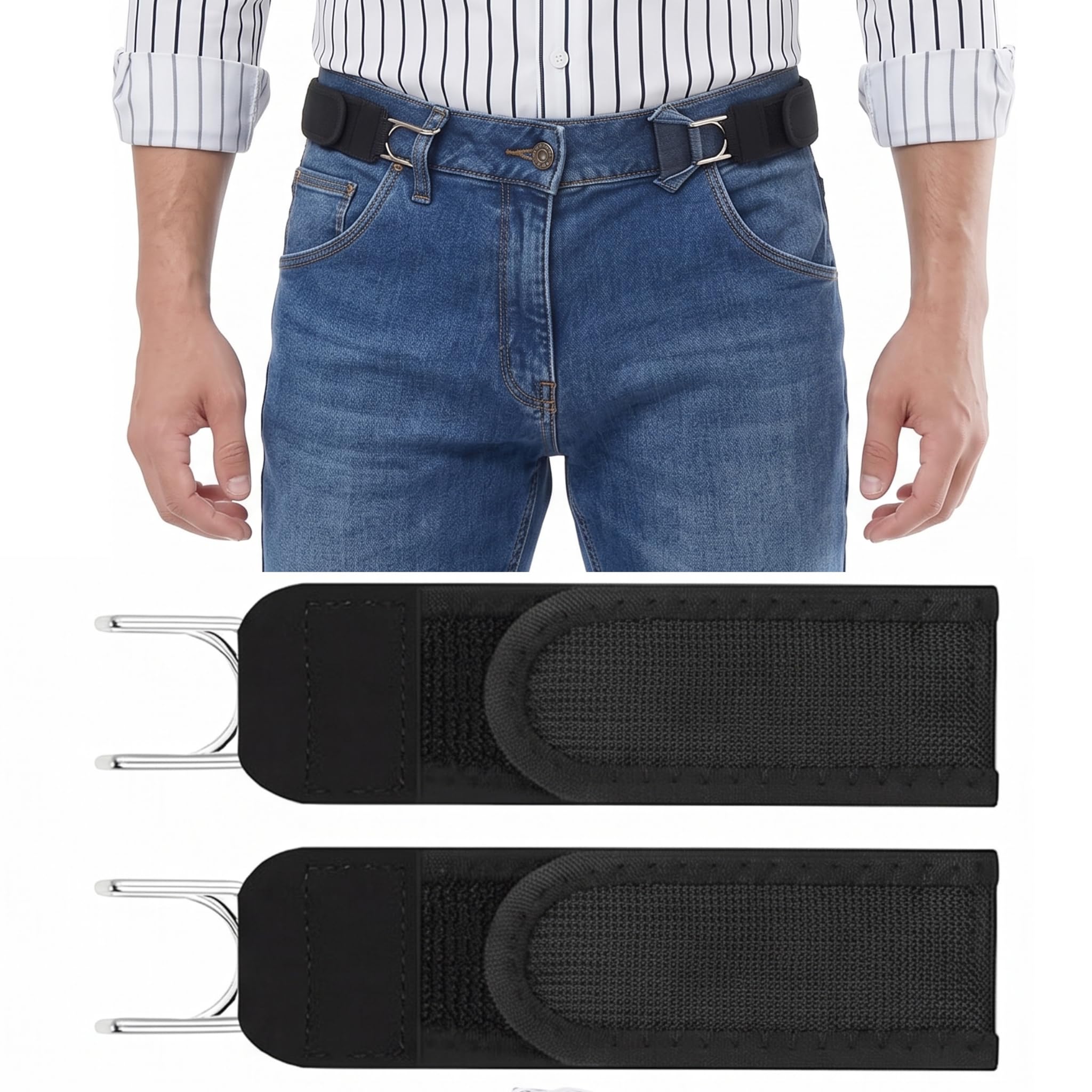 ysx Buckle Free Belt for Men - No Buckle Less Elastic Belt, Metal Hook Invisible Waist Belt for Jeans & Trousers, Adjustable Stretch Tactical Belt, Free Size (Pack of 2)-picture-43