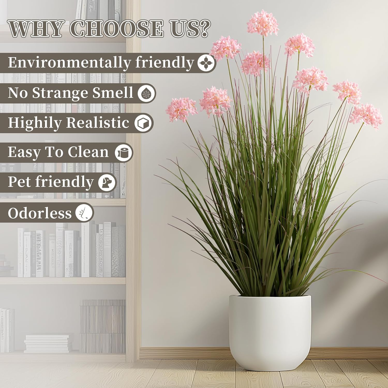 36in Lifelike Artificial Tall Grass Plant with 9 Lifelike Dandelion Flower and Non-Toxic,odorless Fake Tall Frass Plant Fake Plants for Indoor Decoration,Home Decor