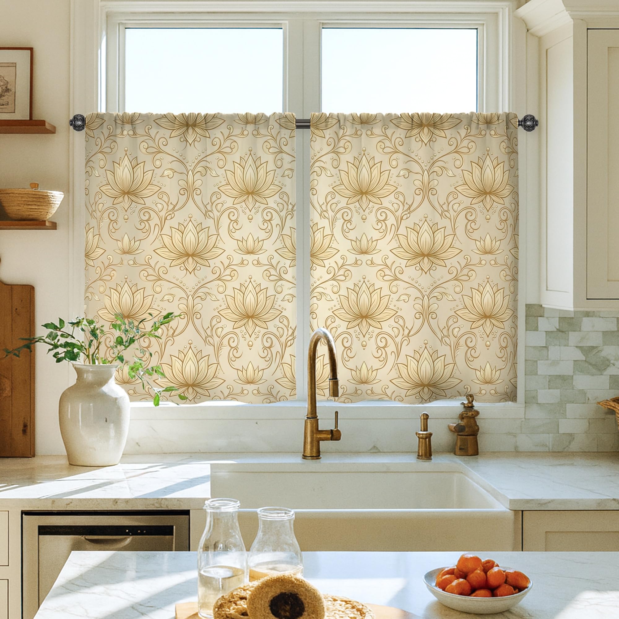 Rideau de cuisine nénuphar traditionnel voilage à passe-tringle pour fenêtre 66x91 cm