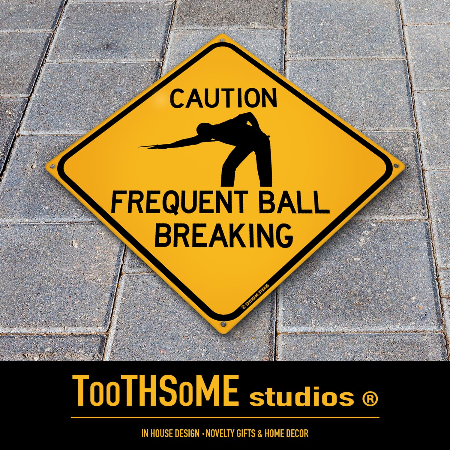 Cartello In Latta Divertente Per Biliardo – 'Caution Frequent Ball Breaking' 30x30 Cm, Decorazione Per Taverna, Bar E Sala Giochi - 3
