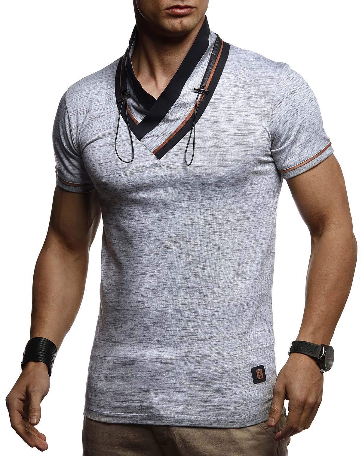Leif Nelson Mens T-Shirt Shawl Collar LN-4860 Grey Small
