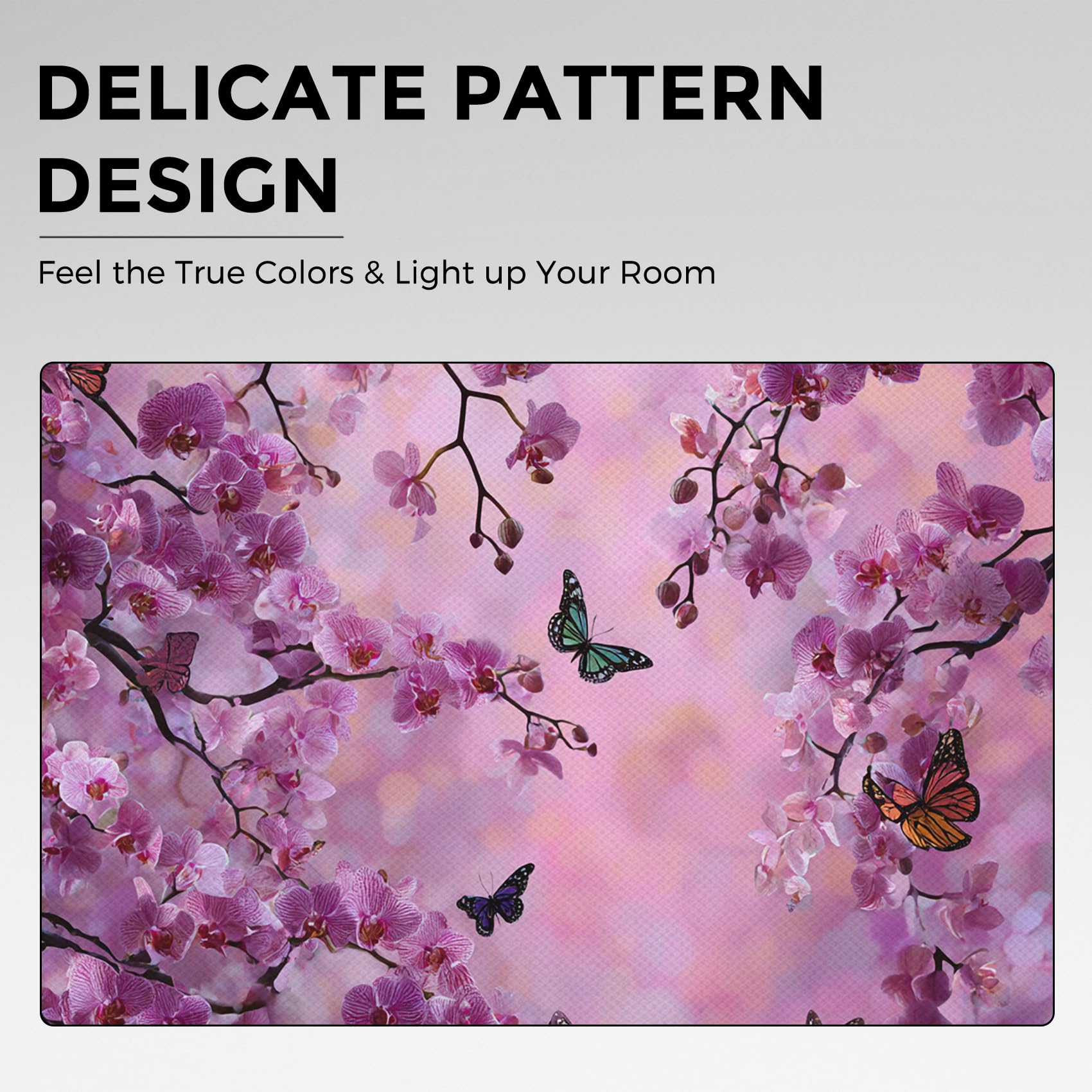 Générique Rideau Occultant Orchidée Violet Salon, Rideaux Thermiques à Oeillets, Papillon Floral Moderne Decoration Chambre Fenetre, Lot de 2 Draperies Intérieurs 110x215 cm (L x H) L-C&45