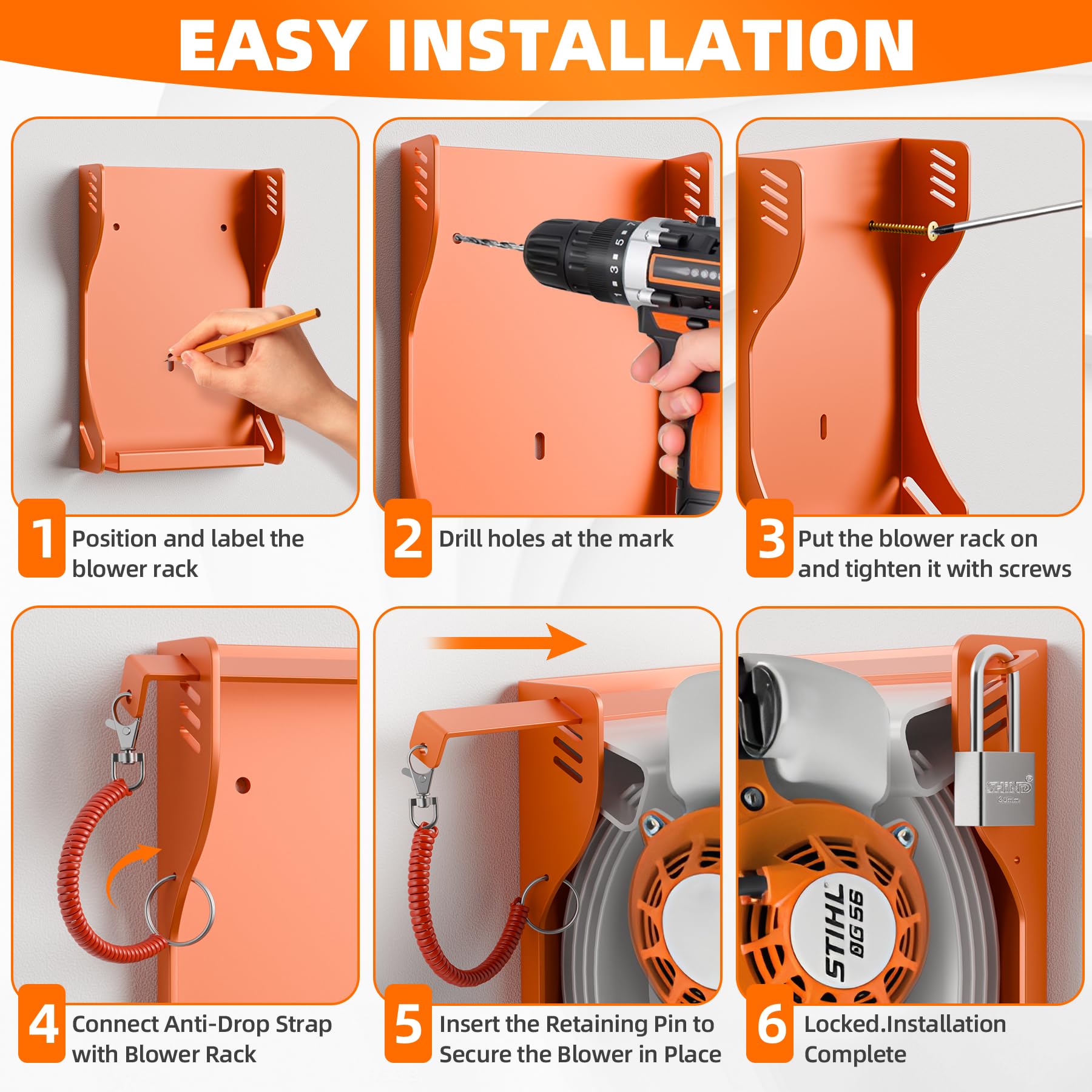 Estante de soplador para Stihl BG-50, BG-56, BG-66, BG-86, estante de montaje en pared para soplador de hojas de mano, soporte para soplador de hojas para remolque, estante de almacenamiento