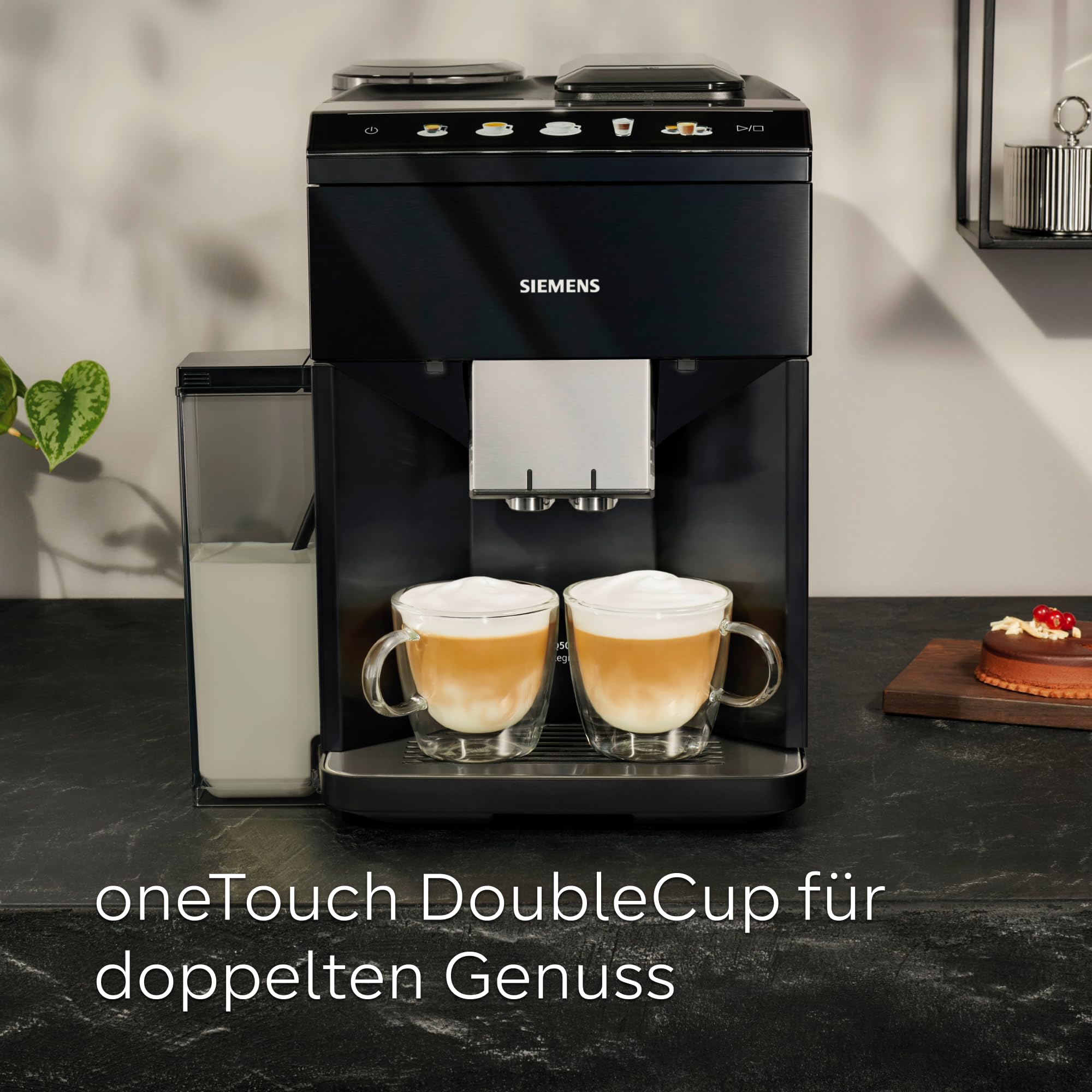 Siemens Kaffeevollautomat EQ500 integral, farbiges TFT-Display, 9 Kaffee- und Milchgetränke, Doppeltassenfunktion, beleuchteter Kaffeeauslauf, entnehmbare Brüheinheit, Schwarz, TQ515D09
