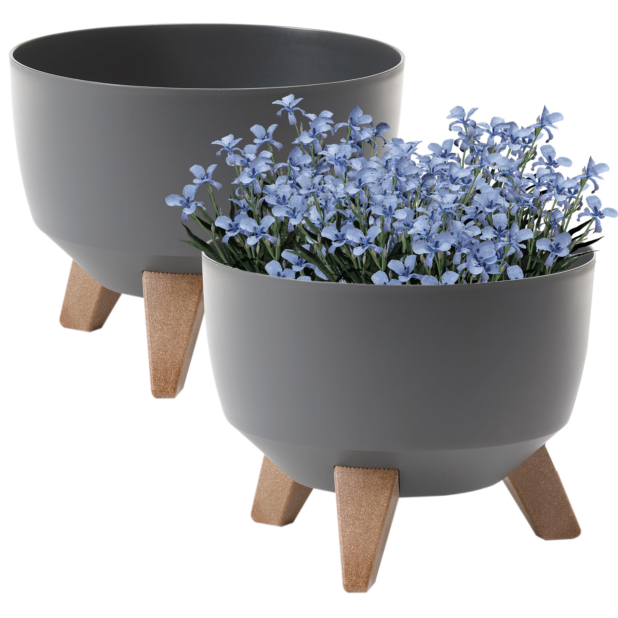 PECZEKO Maceta Mate Macetas Decorativas para Flores y Hierbas Macetas Redondas de plástico sólidas y Ligeras para salón y Comedor, Cocina, Terraza, Balcón Juego de 2 (Gris, ø 24 cm)