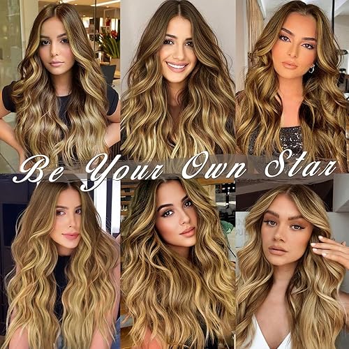 Miniatura 5 de BARSDAR Extensiones de cabello con clip, 5 extensiones de cabello largo ondulado marrón y rubio, balayage, con clip, grueso, natural, suave,