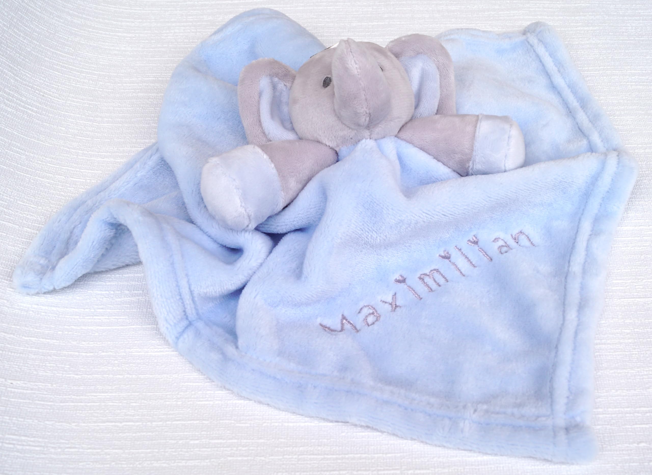 Baby Kuscheltuch VIELE Modelle mit Namen Bestickt Geschenk Taufe Geburt Schmusetuch Schnuffeltuch Trösterchen Junge Mädchen (Elefant blau)