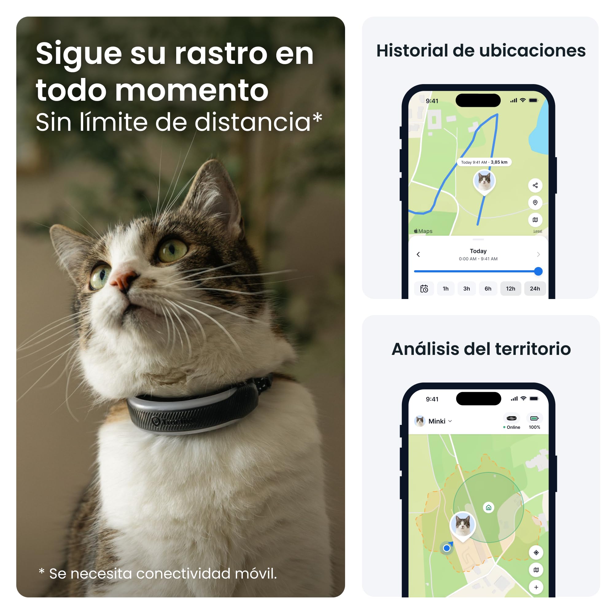 Tractive - GPS para Gatos Inteligente Mini | Edición 2026 | GPS para Gatos n.º 1 | Seguimiento en Vivo | Avisos de Salud y Monitor de Constantes | Collar de Seguridad | Collar Integrado (Negro)