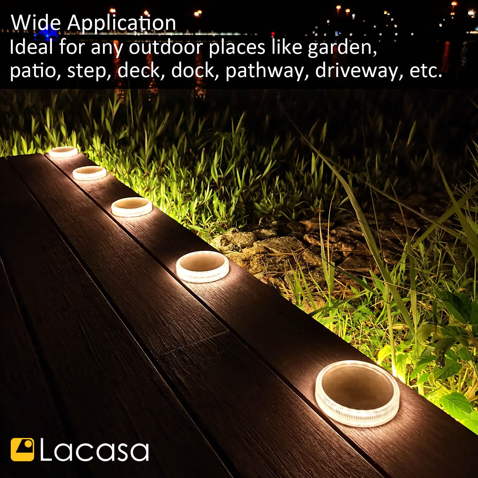 Lacasa Solar Bodenleuchten Aussen, 12 Stück Solarleuchten für Außen Warmweiß 2700K, 50LM Solarlampen 24 LED Wegeleuchten IP68 Wasserdicht Auto ON/OFF Solar Gartenleuchten für Garten Rasen Terrasse Hof