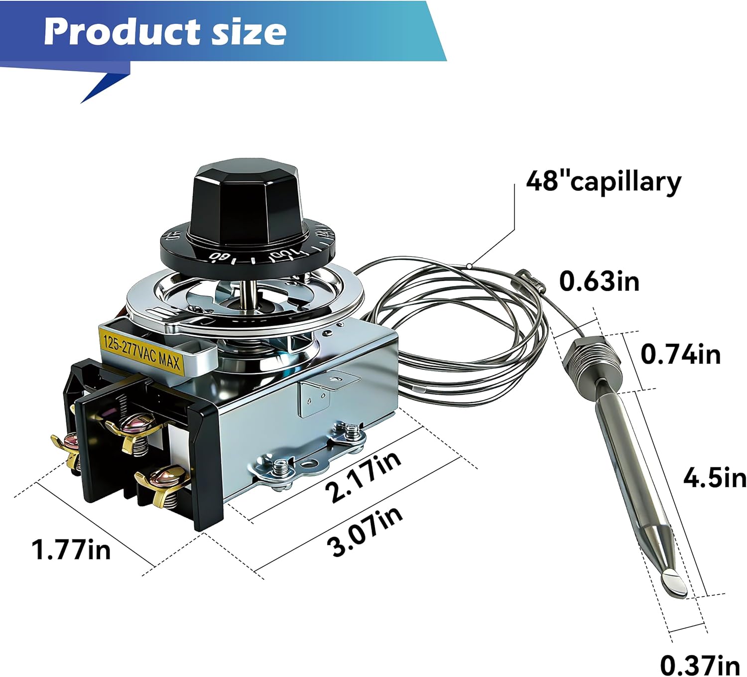 D1/D18 Thermostat Fit for Steam Table Buffet Table Temperature Control, 30A RES 125-277VAC, 3/8" X 4-1/2"Bulb, 60°~250°F，Compatible with Most Brands of Steam Table and Buffet Table