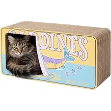 Kitty City Sardine Can Corrugate Cat Scratcher Hideaway House with Catnip - Kitty Scratcher with Hollow Cave, Cute Feline House Scratcher for Indoor Cats & Kittens, Sturdy Cat Toy - 23.6 x 11