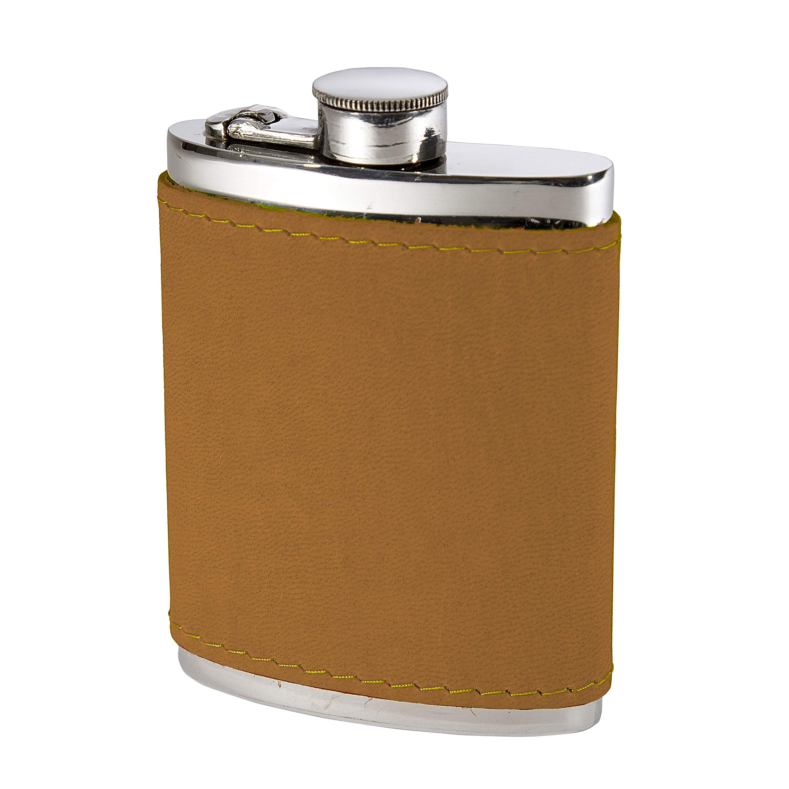 Wentworth Pewter- Leather Pewter Kidney Flask,Hip Flask, Spirit Flask, 6oz Capacity, with Captive top (English Tan)