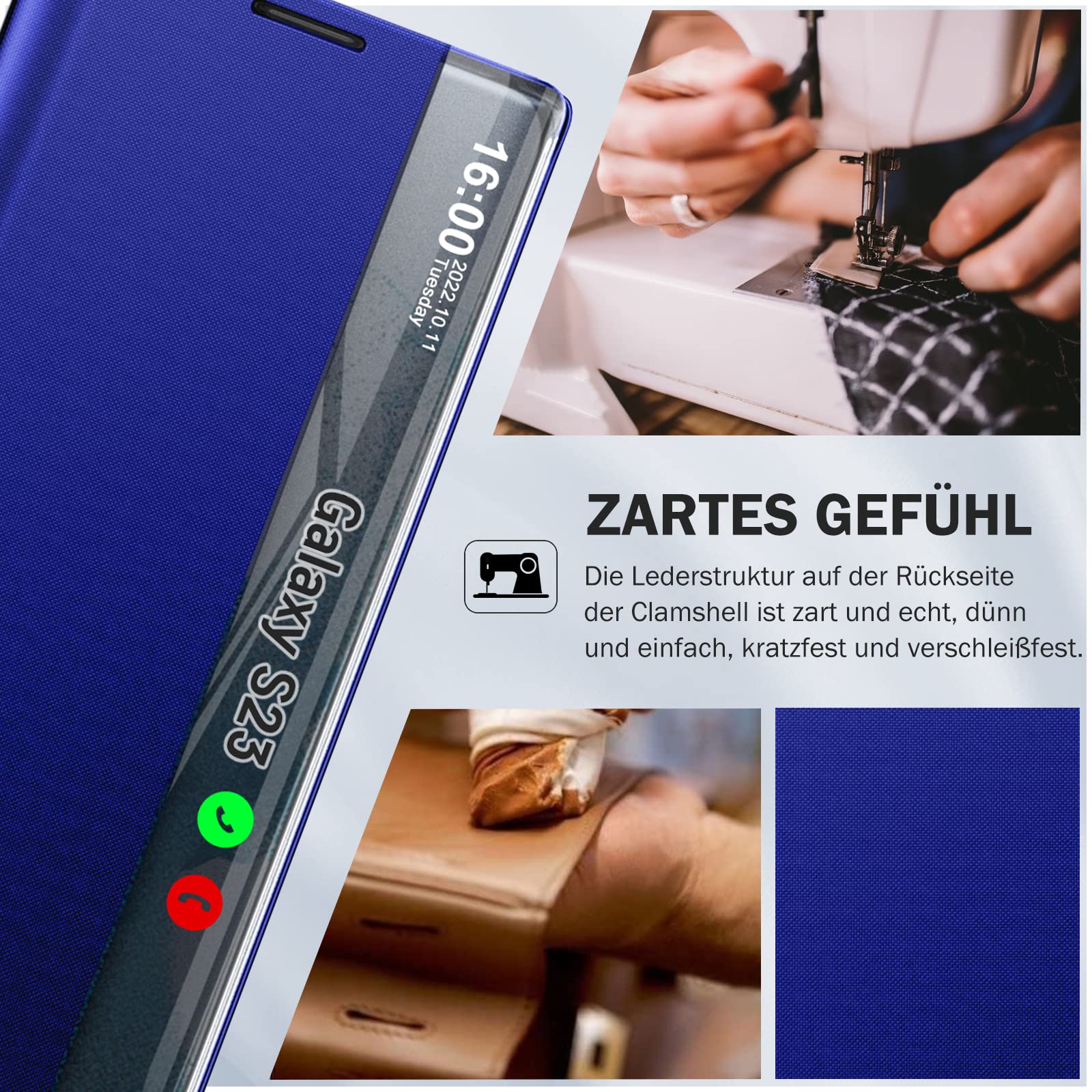 Custodia per Samsung Galaxy S23, pieghevole, di lusso, sottile, a specchio, in pelle rigida, resistente agli urti, per Samsung S23 5G, con supporto, pieghevole, Smart Clear View per Samsung Galaxy S23