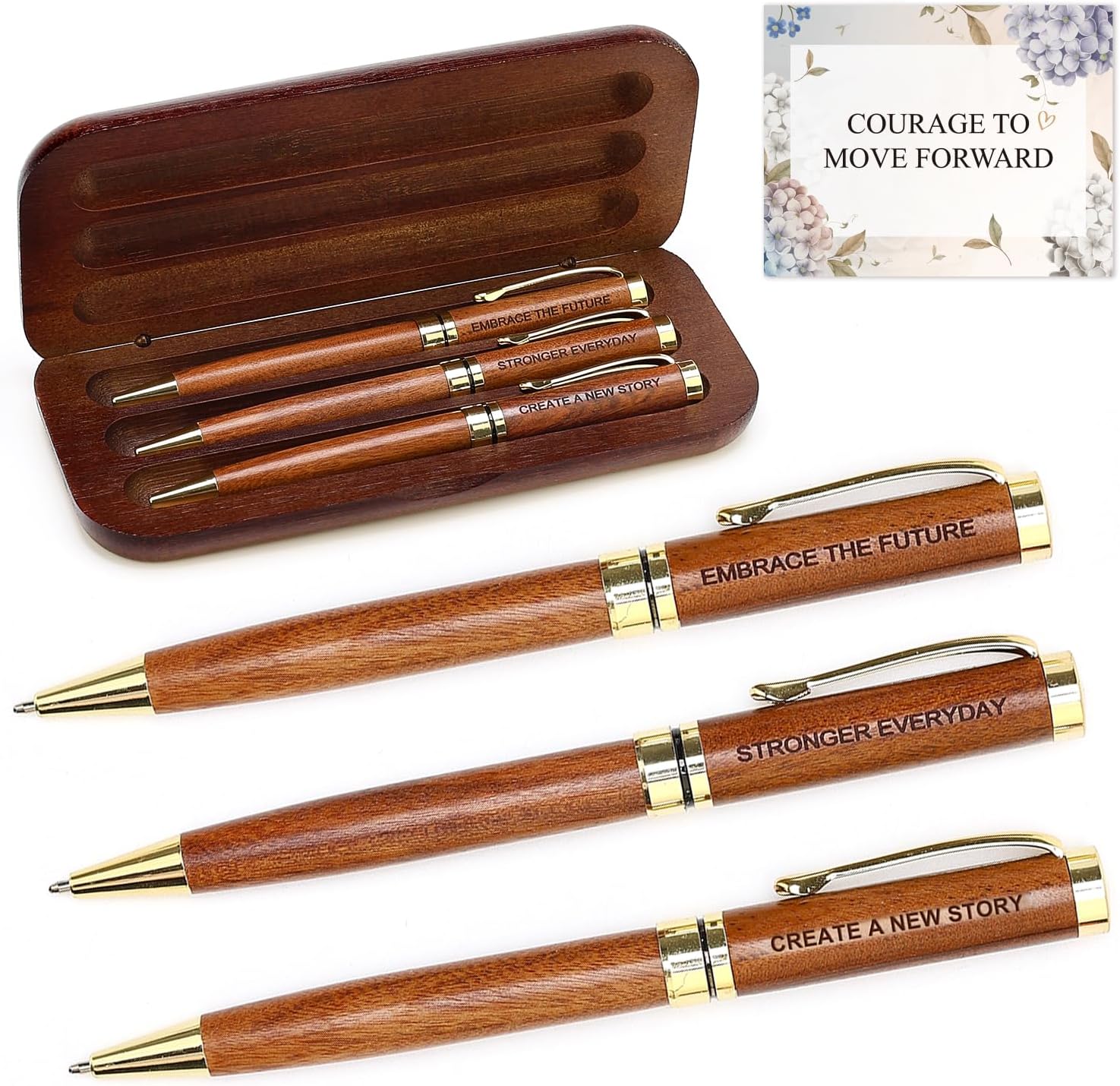 Renawe Farewell Gifts for Coworkers Leaving Job Goodbye Gift Wood Engraved Pen Set New Beginnings Gifts for Women Men Retirement Going Away Gift for Friends Moving Divorce Breakup Good Luck Pens