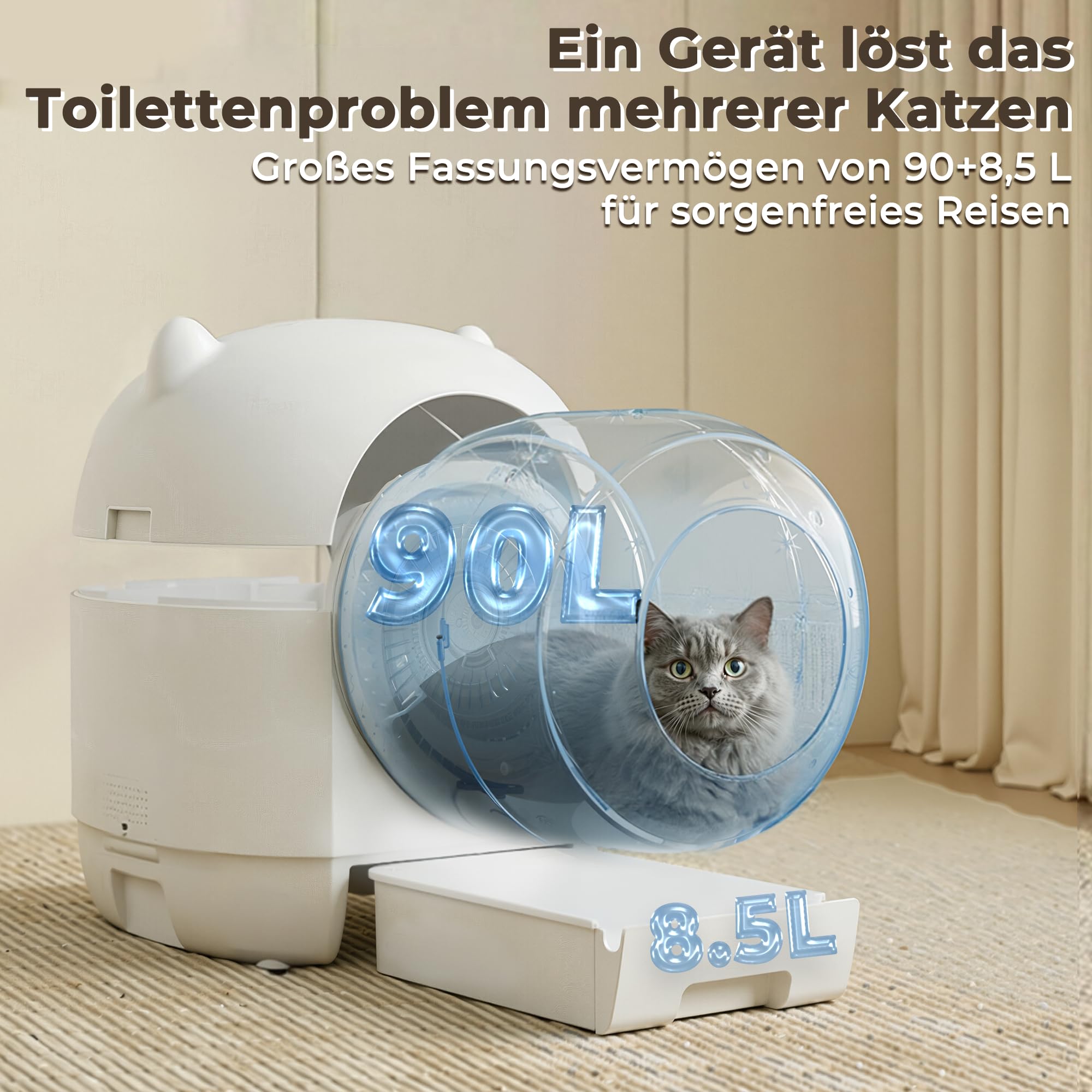 JUMMICO Selbstreinigendes Katzenklo, großes Volumen, entlastet Ihre Hände