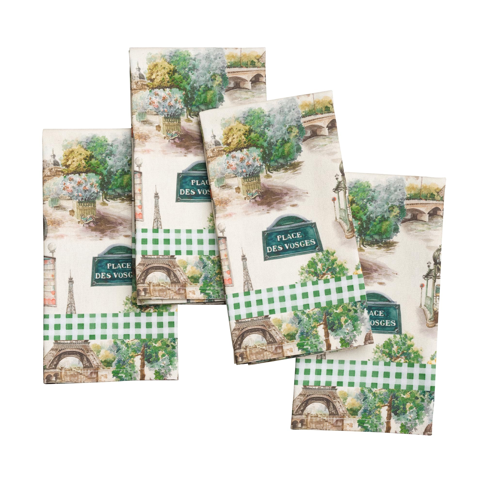 Maison d'Hermine Set di 4 tovaglioli di stoffa, 100% cotone, riutilizzabili, quadrati, lavabili, per cene, feste, matrimoni, ristoranti, Primavera Estate (Paris Voyage, 45 cm x 45 cm)