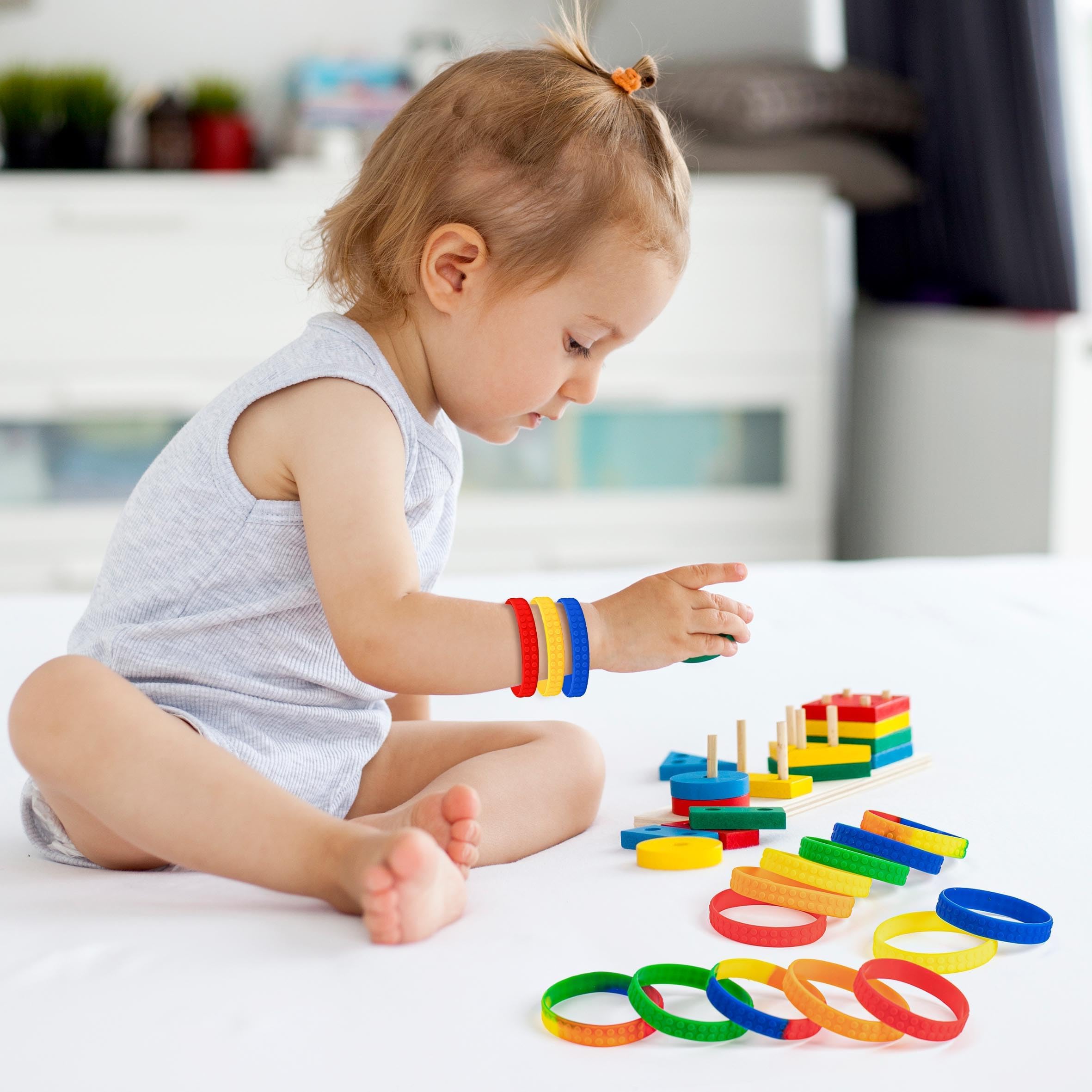 Lesnala 48 Pcs Building Block Bracelet for Kids Colored Silicone Lego Wristband for Boys Girls Birthday Party Goodie Bag Fillers Carnival Prize Supplies 6 Styles