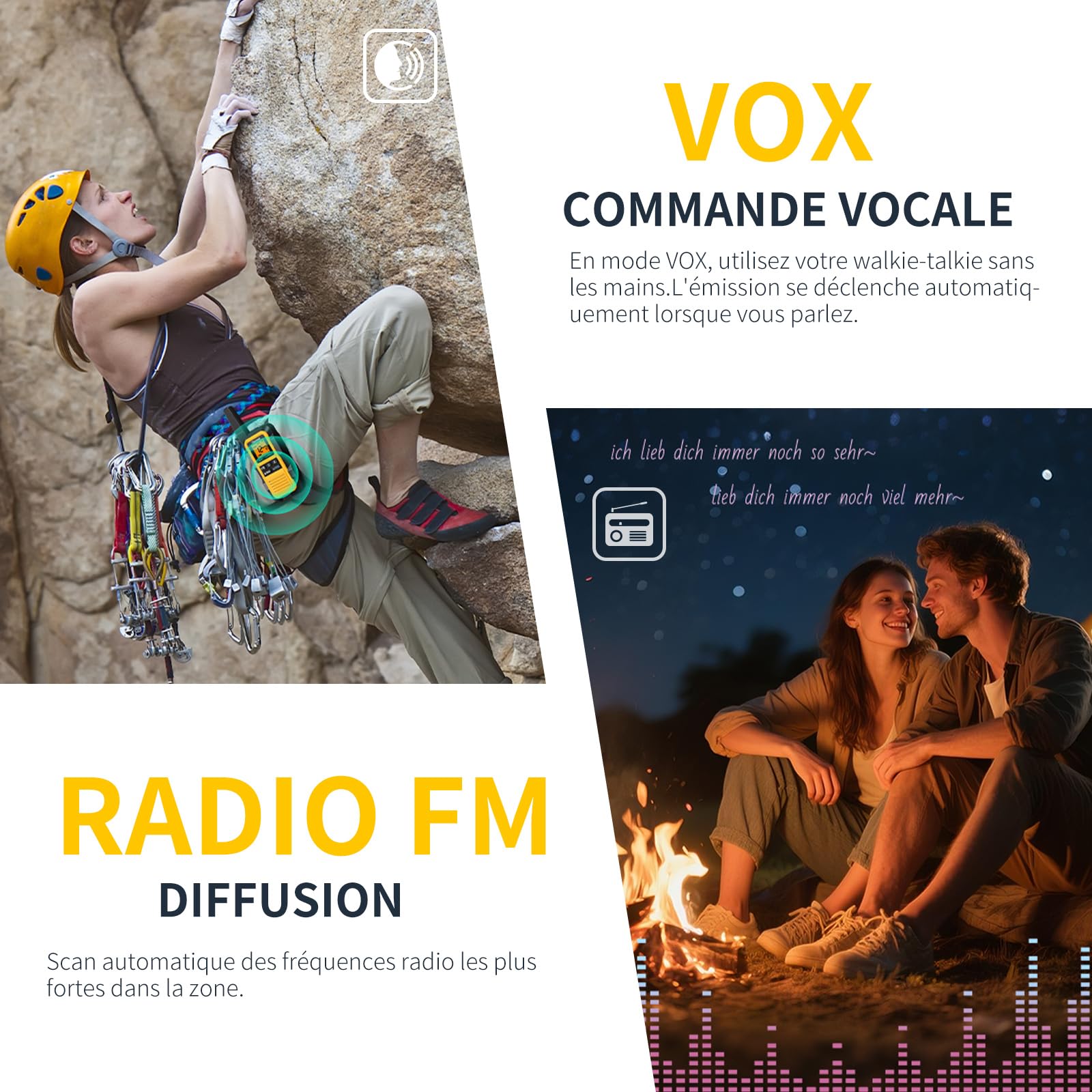 GASWEI G2Pro Talkie walkie Professionnel Étanches IP67 [Lot de 2] -PMR446 Talkie walkie Longue portée,Double PTT,VOX,Fonction SOS & Alerte,Radio FM,USB Chargeur et 1800 mAh Batterie (Gelb)