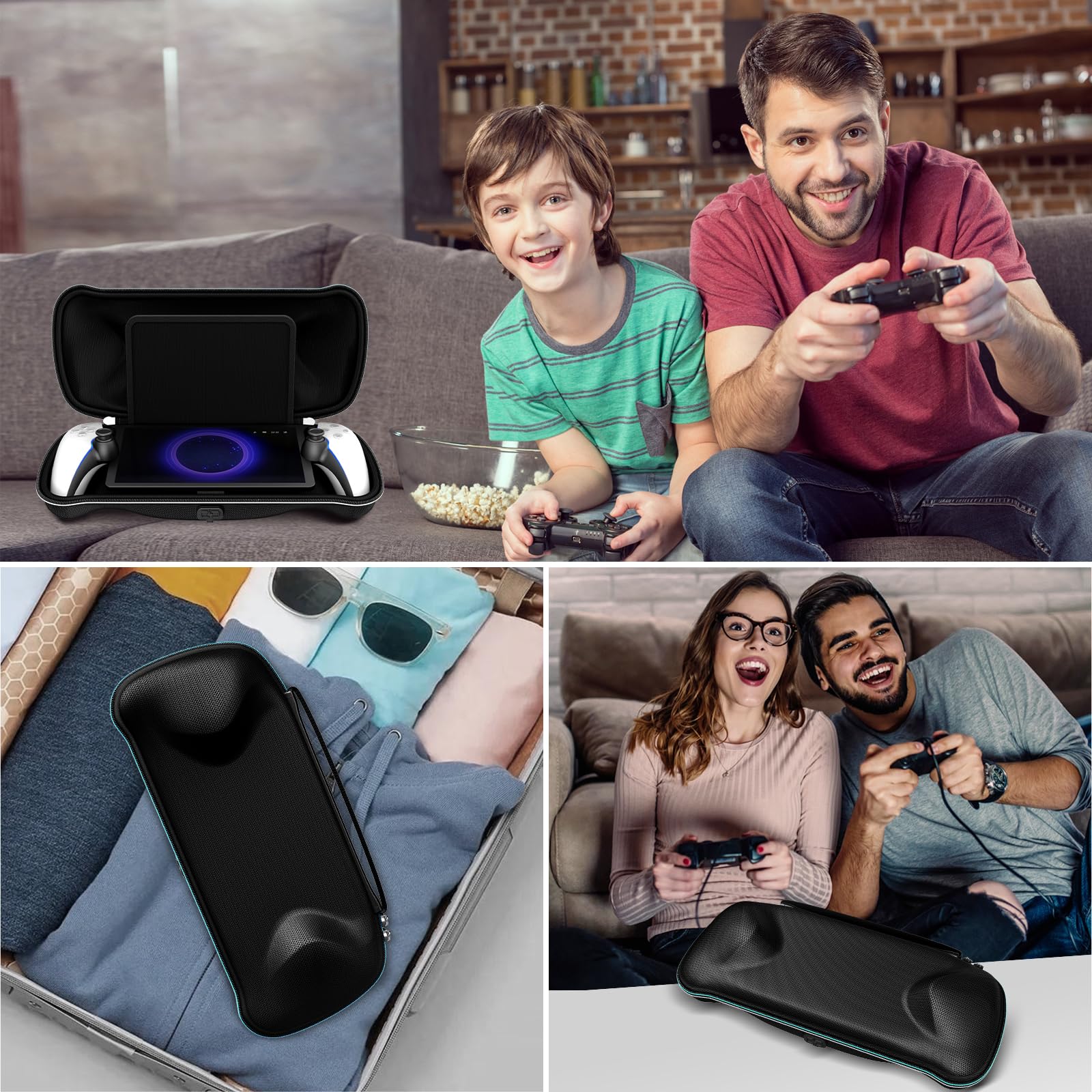 iVoler Etui do PlayStation Portal Remote Player z funkcją ładowania + 2 szt. szkła hartowanego. Sztywna torba podróżna, wstrząsoodporna, czarna