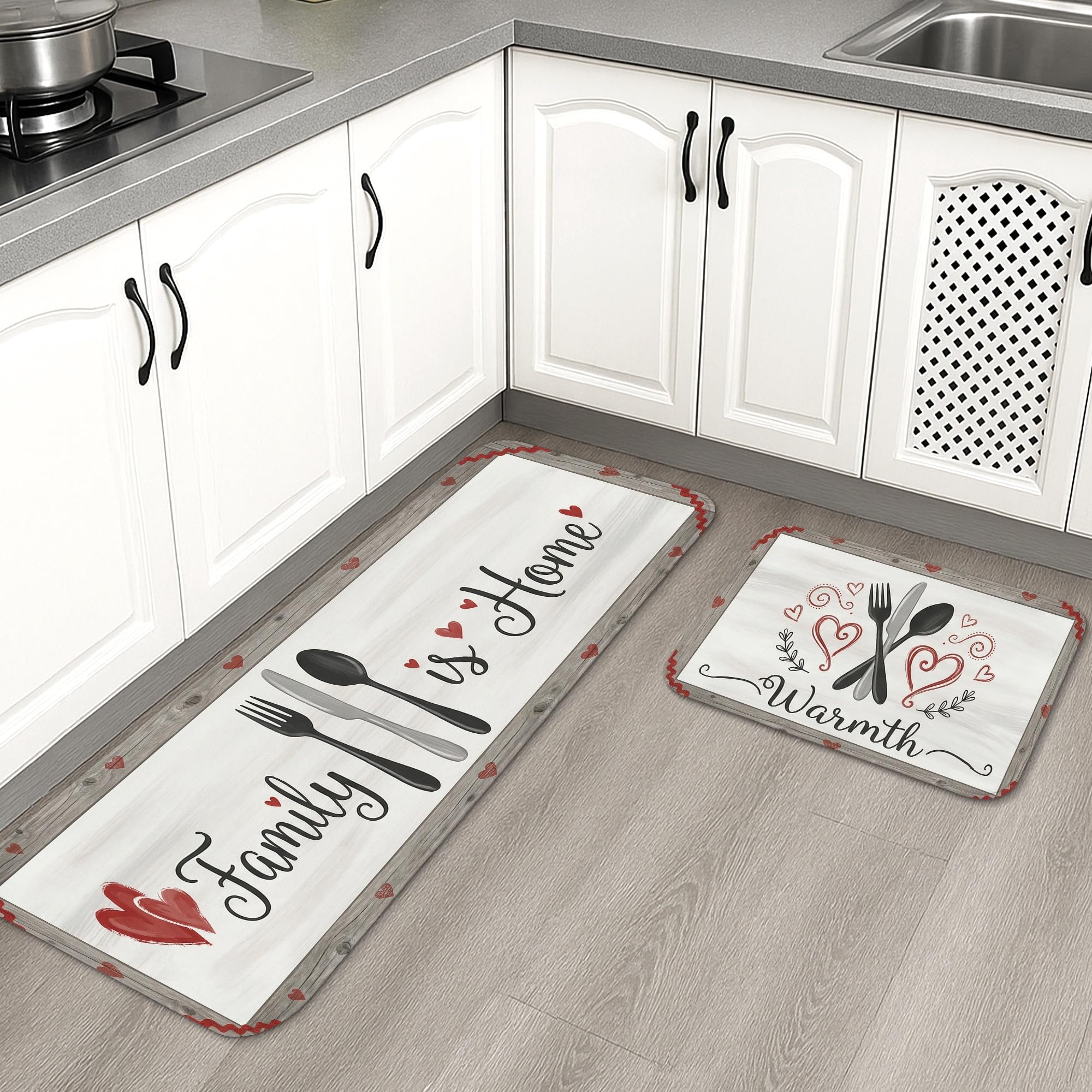Lot de 2 tapis de cuisine cœur antidérapants et lavables