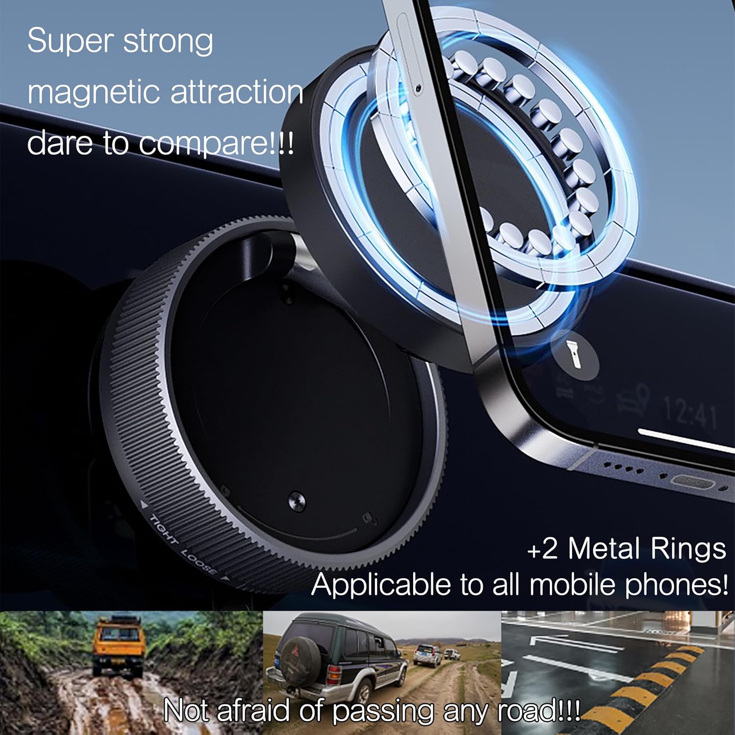 2-Pack 2026 Upgraded Vacuum Magnetic Suction Cup Car Phone Holder for Magsafe [Strong Suction & Magnetic] 360° Adjustable Foldable for All Smartphones for Car/Office/Gym/Mirror/Shower (Black) - Image 4