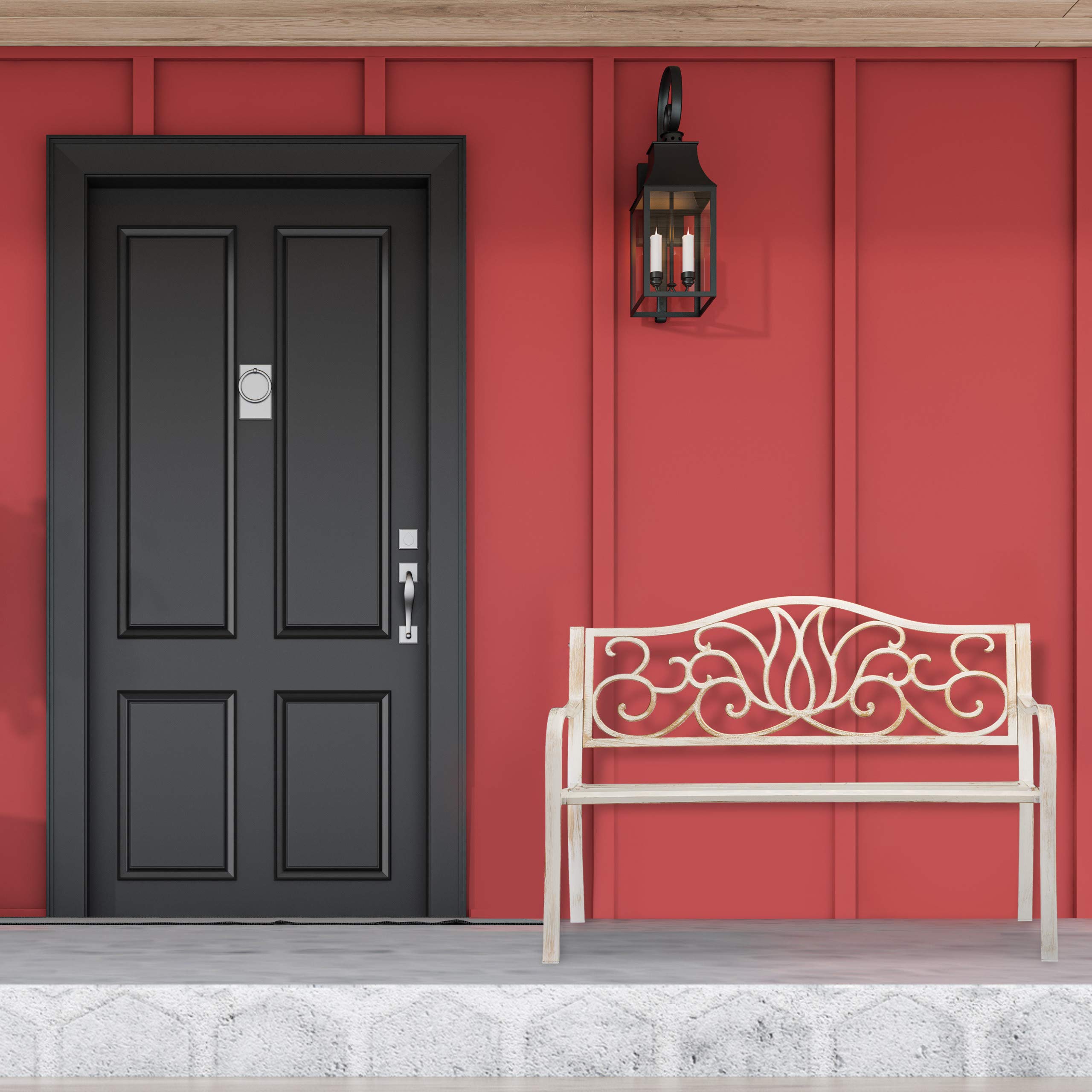 Relaxdays Banc Jardin Antique, 2 Personnes, Balcon, terrasse, métal, HLP : 90 x 127,5 x 63cm, Acier, Fonte, Blanc-Bronze