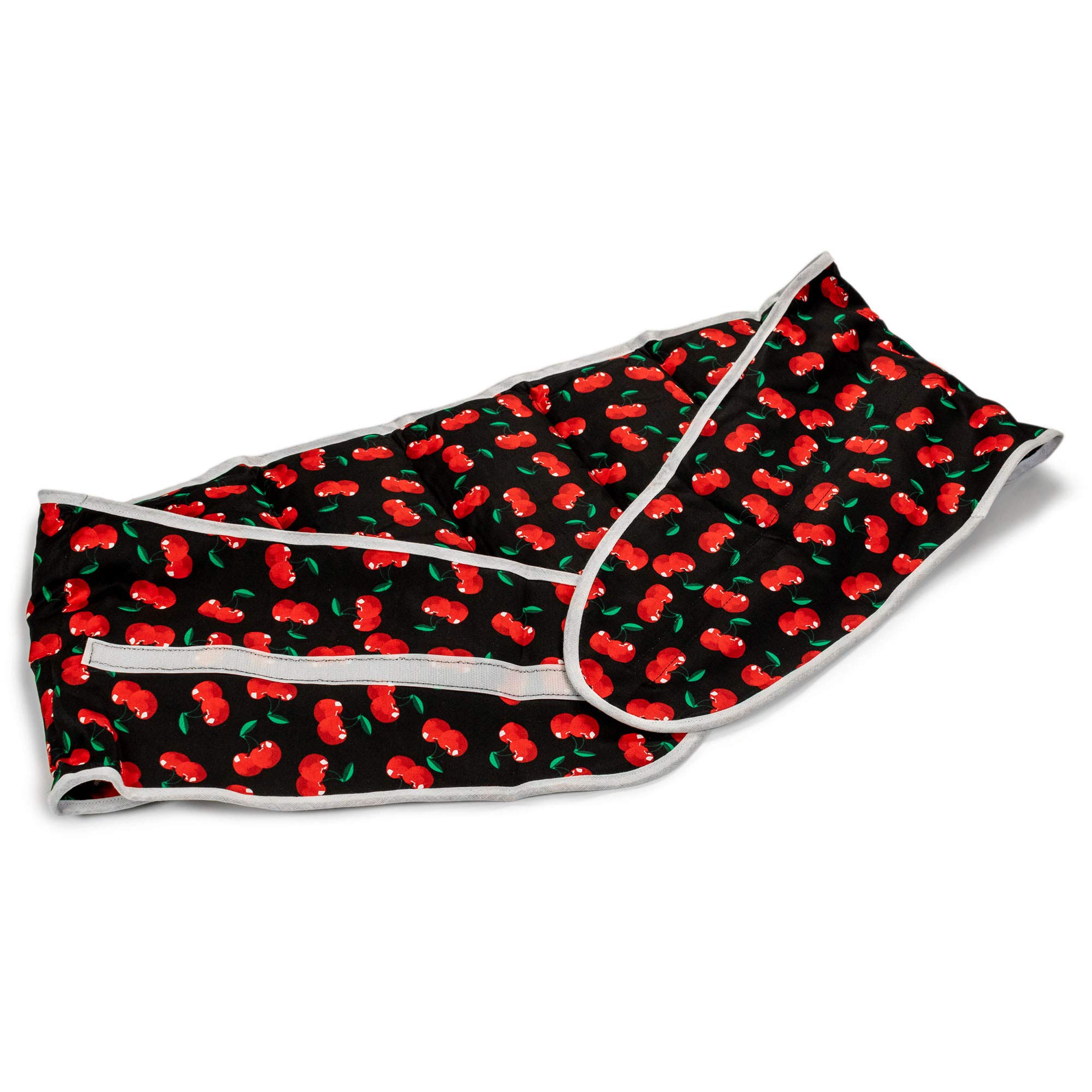 Faja térmica lumbar de semillas con cierre, largo aprox. 135cm, cherry-black. Cojín térmico para la espalda. Huesos de cerezas