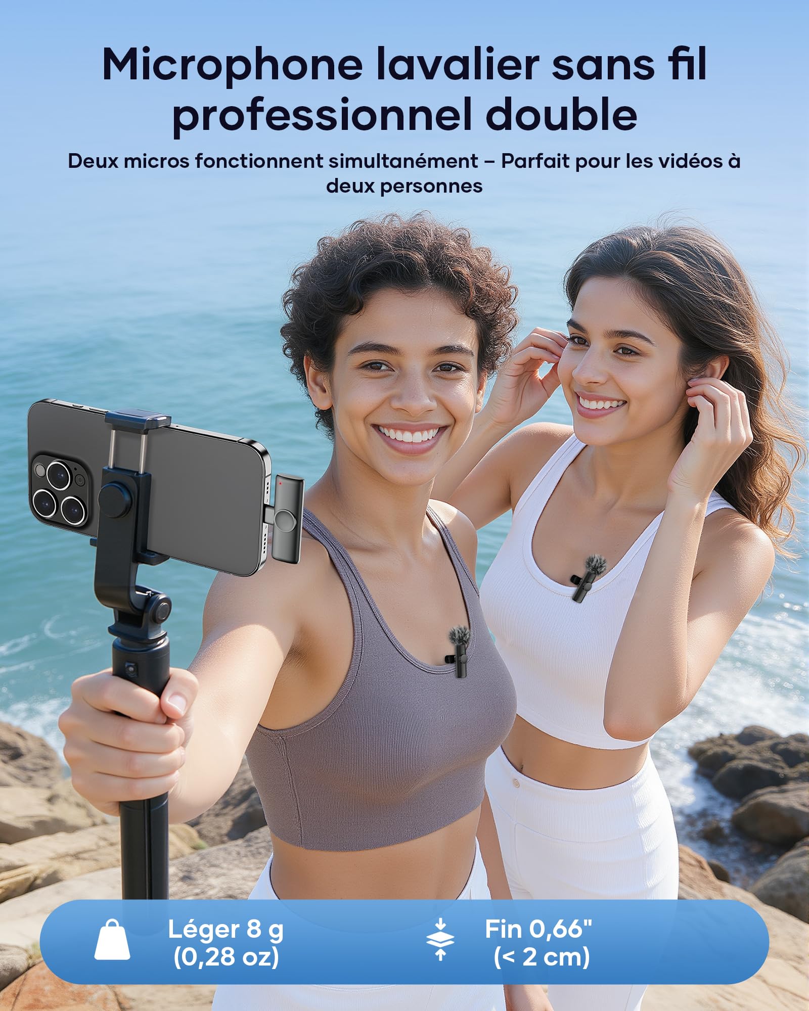 CZOCPOS Micro Cravate sans Fil pour Phone, Pad et Android (Lot de 2), Réduction de Bruit, Utilisation Facile & Son Professionnel pour Vidéos, Podcasts, Streaming, Youtube, TikTok & Vlogs