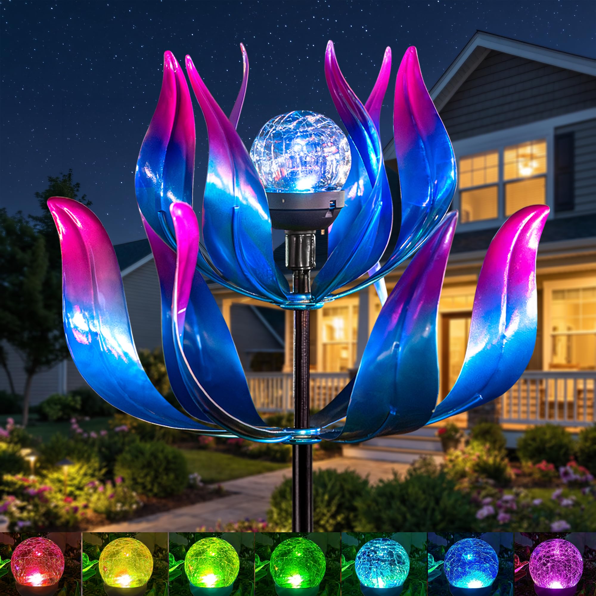 Éolienne solaire Fleurs bleues : animez vos soirées sur la terrasse
