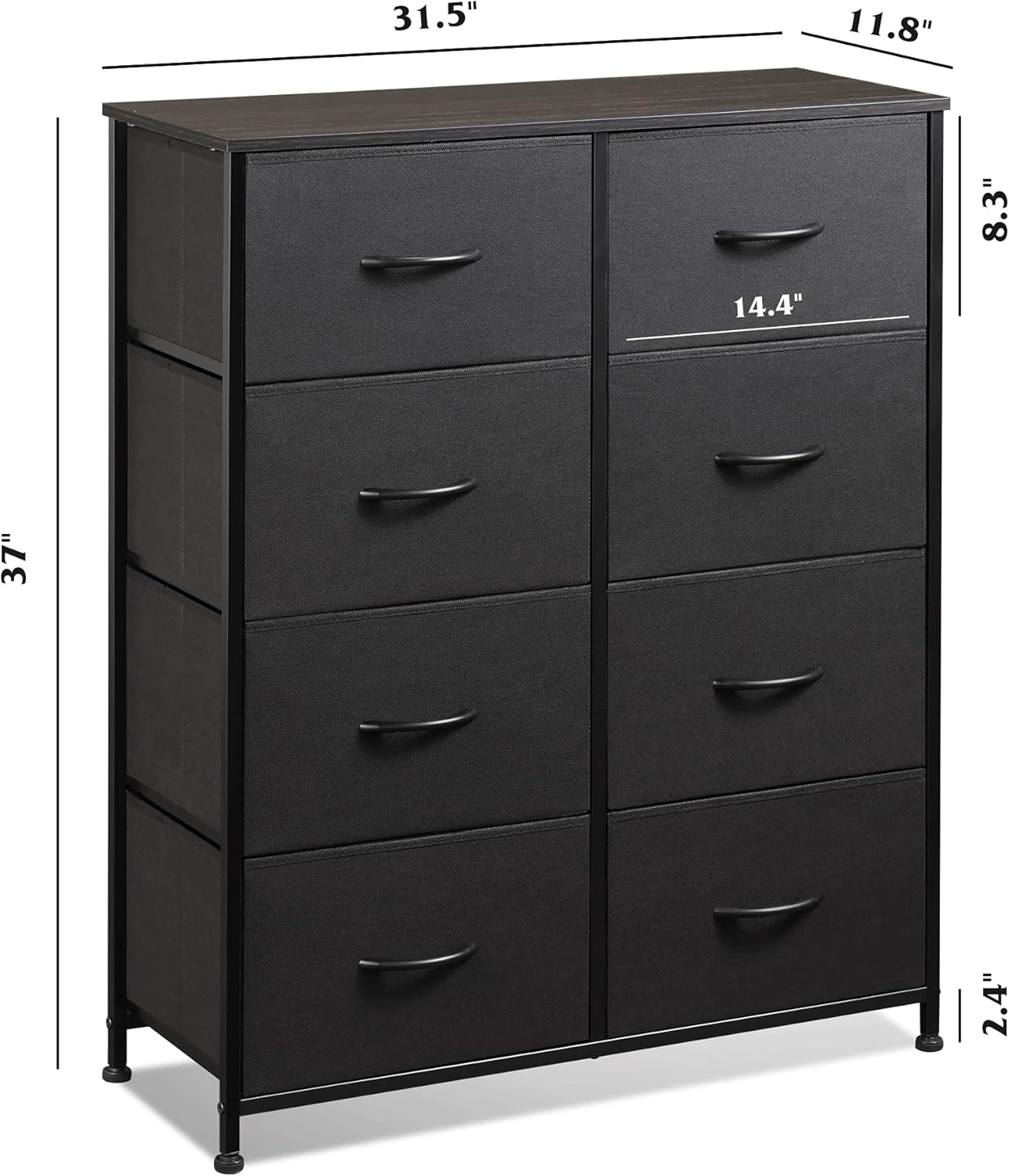 WLIVE Fabric Dresser with 8 Drawers, Storage Chest for Bedroom, Hallway, Nursery, Entryway, Closets, Metal Frame, Wood Top, Easy Pull Handle, Textured Print Drawers, Charcoal Black : Home & Kitchen