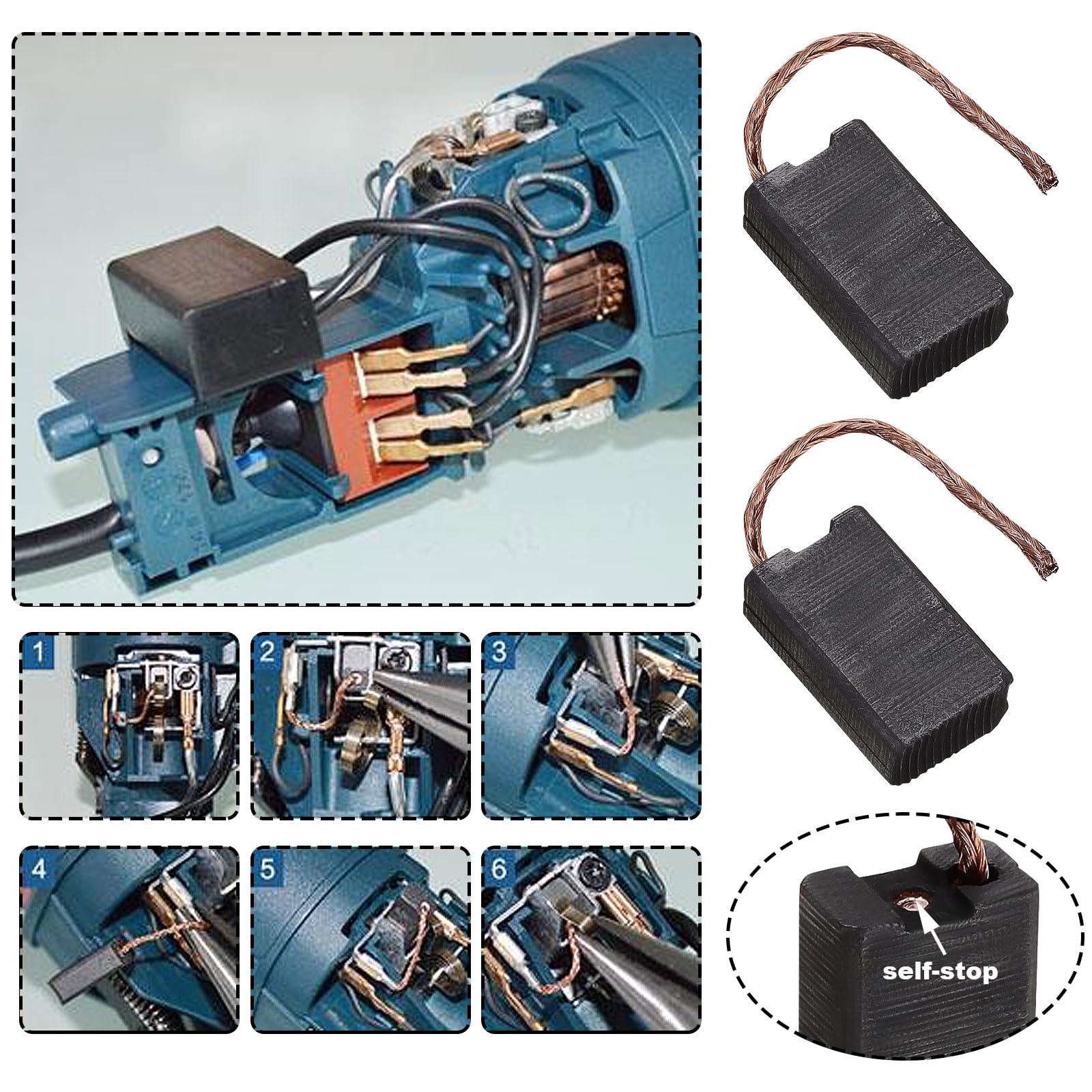 YINETTECH 2 works of Carbon Brushes with Autostop 7x12x20mm Electric Tool Angle Grinder Motor Carbon Brushes Compatible with Parkside PWS 230 D4 - Image 3