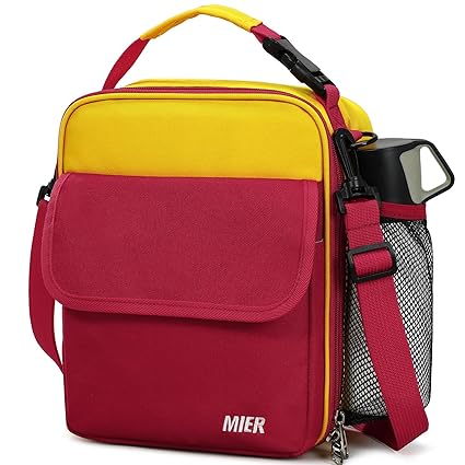 MIER Lunch Box for Kids Insulated Lunchbox Bag Totes for Teens Boys Girls Small Lunch Bags for Adult Men Women with Shoulder Strap and Bottle Pocket, Yellow/Red