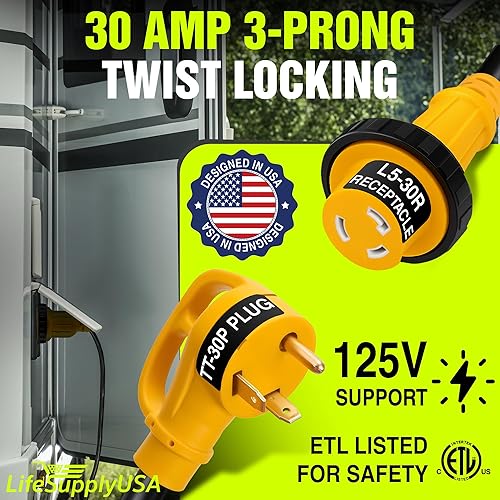 Miniatura 51 de Cable de extensión RV de 50 pies de 50 amperios (14-50P/SS2-50R) con 4 clavijas macho y mango de agarre, hembra con conector de bloqueo giratorio