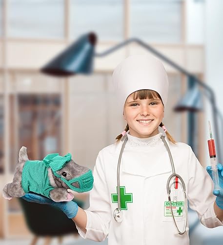 Miniatura 5 de DolliBu Hippo Doctor Wild Collection - Peluche de Hipopótamo Doctor con bonito uniforme médico y traje de gorra, regalo con personalización, 11