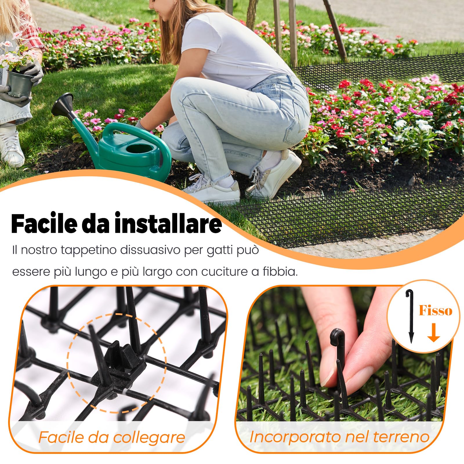 Tappetino Repellente per Gatti 200 x 30 cm, Dissuasore per Gatti, Plastica Tappetino Anti Gatto con 10 Pioli per Interni Ed Esterni, Anti Gatto Giardino（2 pezzi)