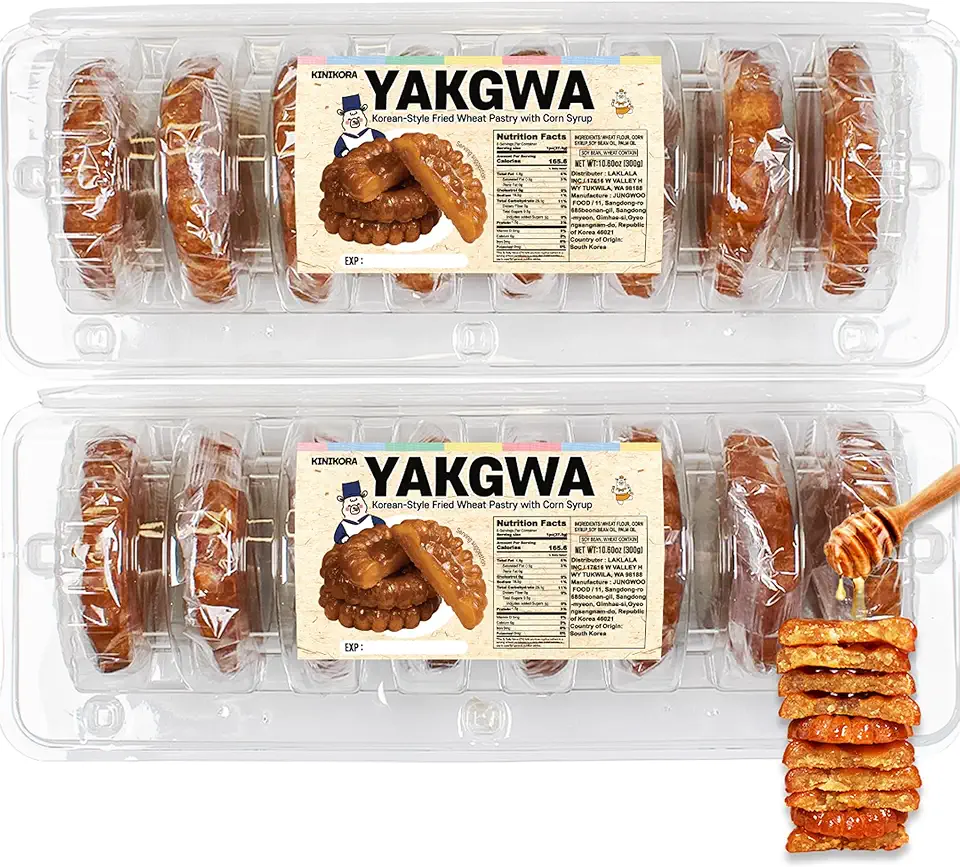 KINIKORA Yakgwa, 2 Packs (21.16oz, 600g), Korean Traditional Corn Syrup-Glazed Fried Dough Cookies, Sweet Treats