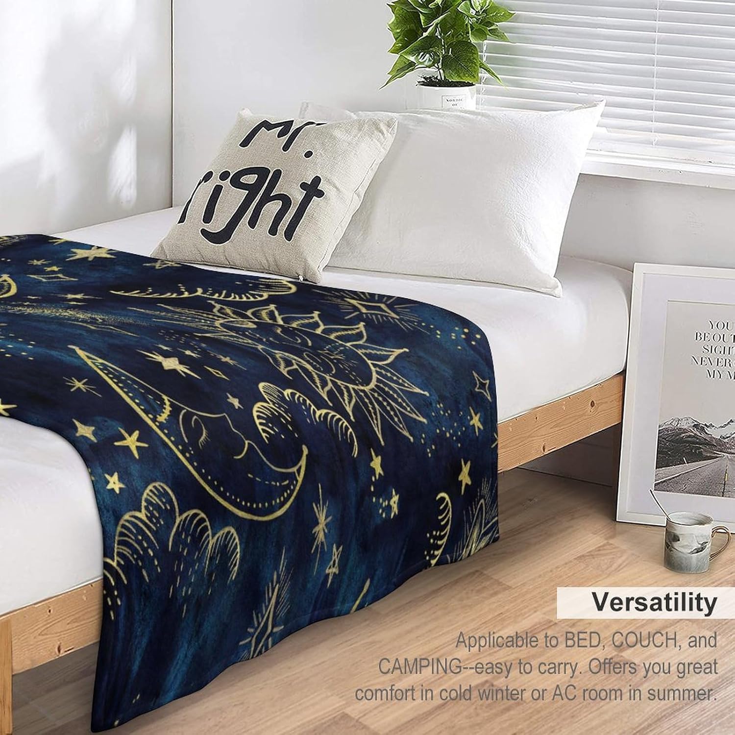 Sun and Moon Bohemian Stars Space Print Super Soft Flannel Blanket - Travel Camping for Kids and Adults (330GSM) 50 W x 70 L