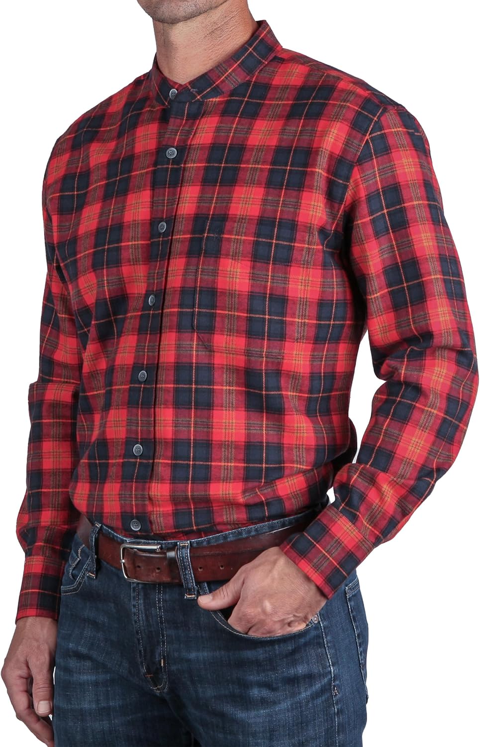 Traditional Irish Grandfather Shirt, Men's Casual Long Sleeve Button Down Collarless Dress Shirt