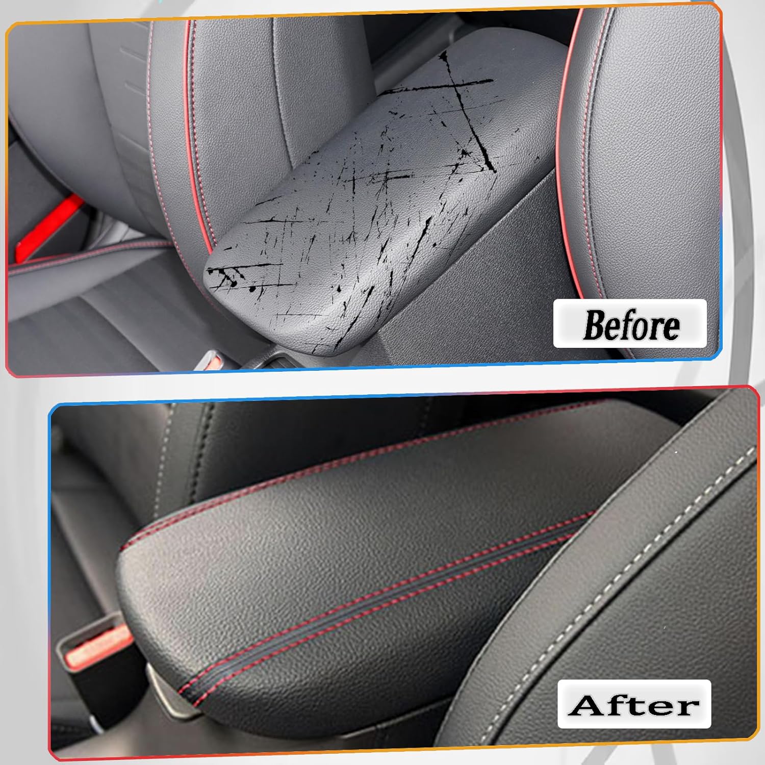 MUXEE Armrest Box Center Console Cover for Kia Forte cerato 2019 2020 2021 2022 2023 2024, Microfiber Leather -Red Stitches